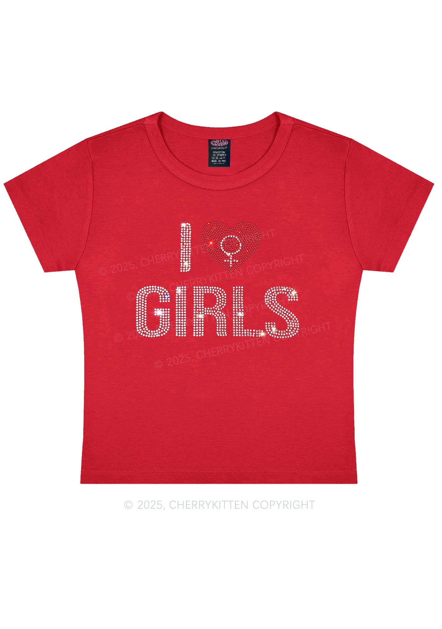 Rhinestone I Love Girls Pride Y2K Baby Tee Cherrykitten - Image 7