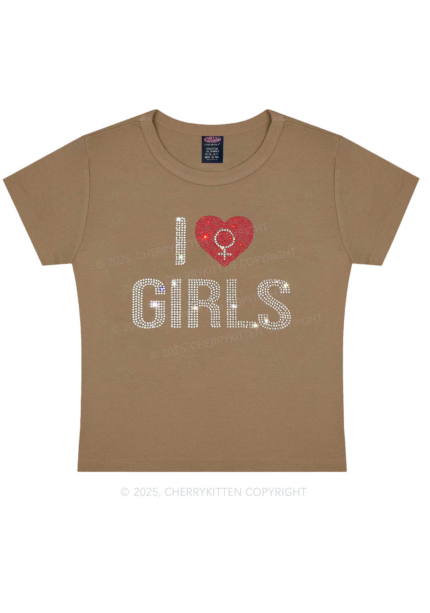 Rhinestone I Love Girls Pride Y2K Baby Tee Cherrykitten - Image 8