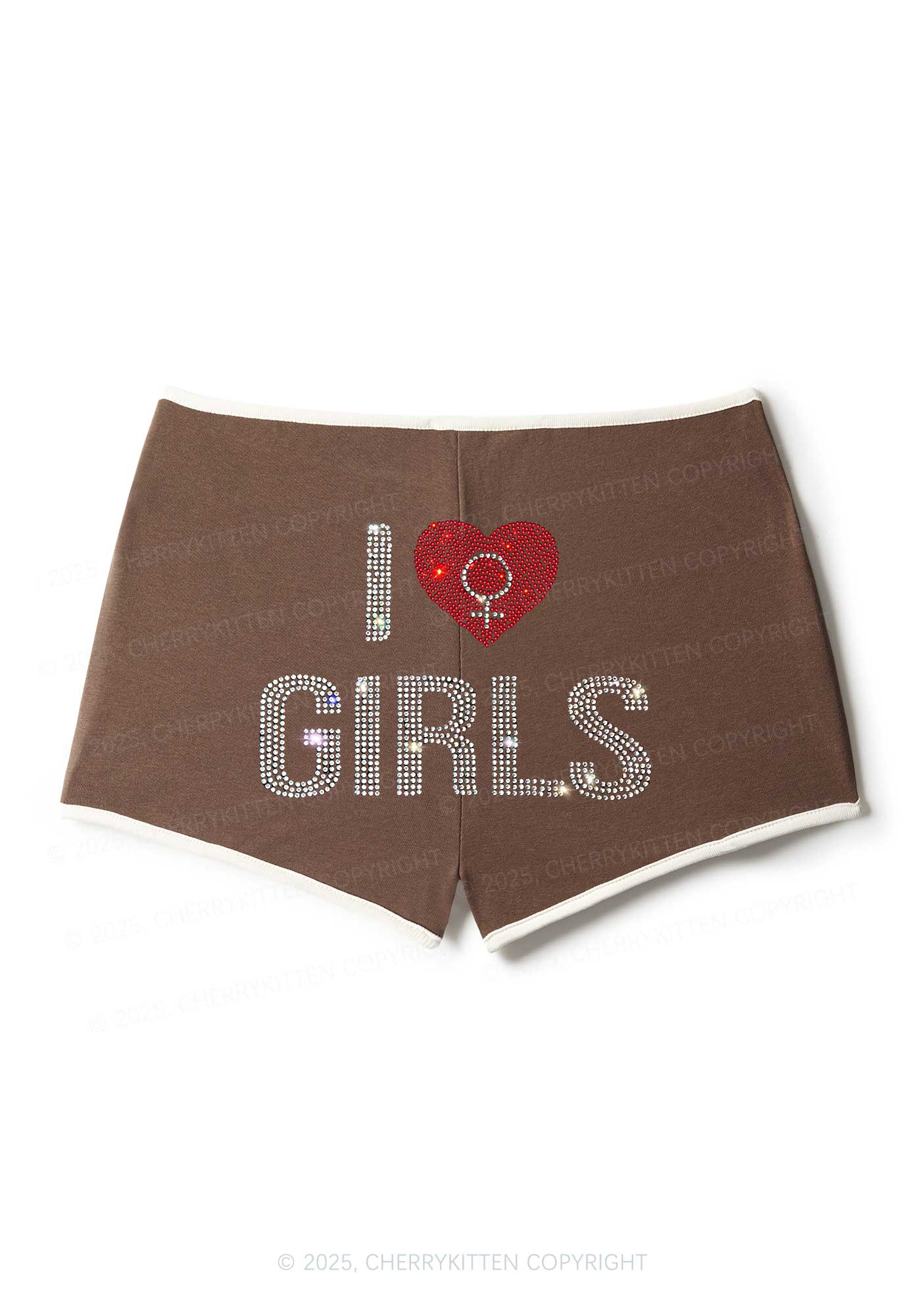 Rhinestone I Love Girls Pride Y2K Booty Shorts Cherrykitten - Image 3
