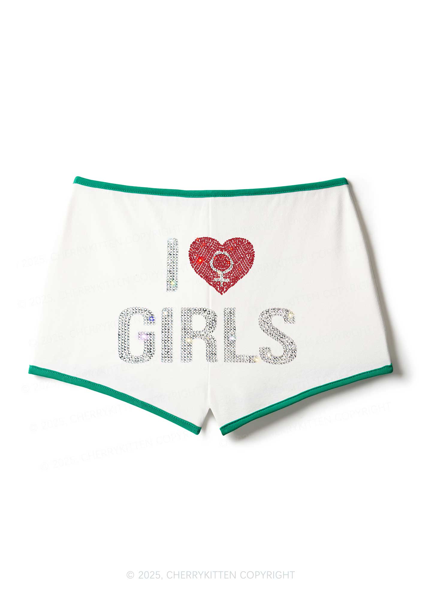 Rhinestone I Love Girls Pride Y2K Booty Shorts Cherrykitten - Image 4