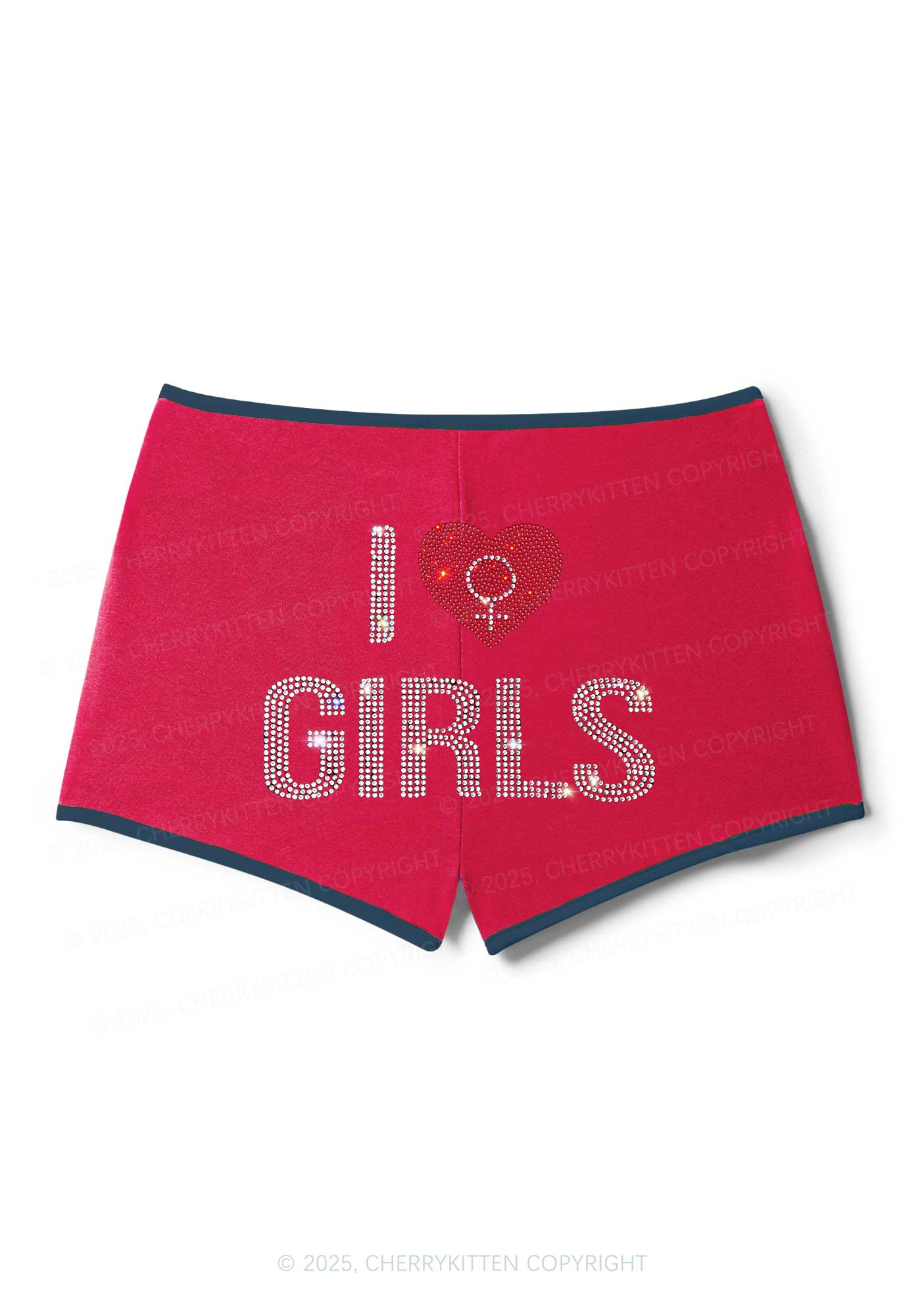 Rhinestone I Love Girls Pride Y2K Booty Shorts Cherrykitten - Image 5