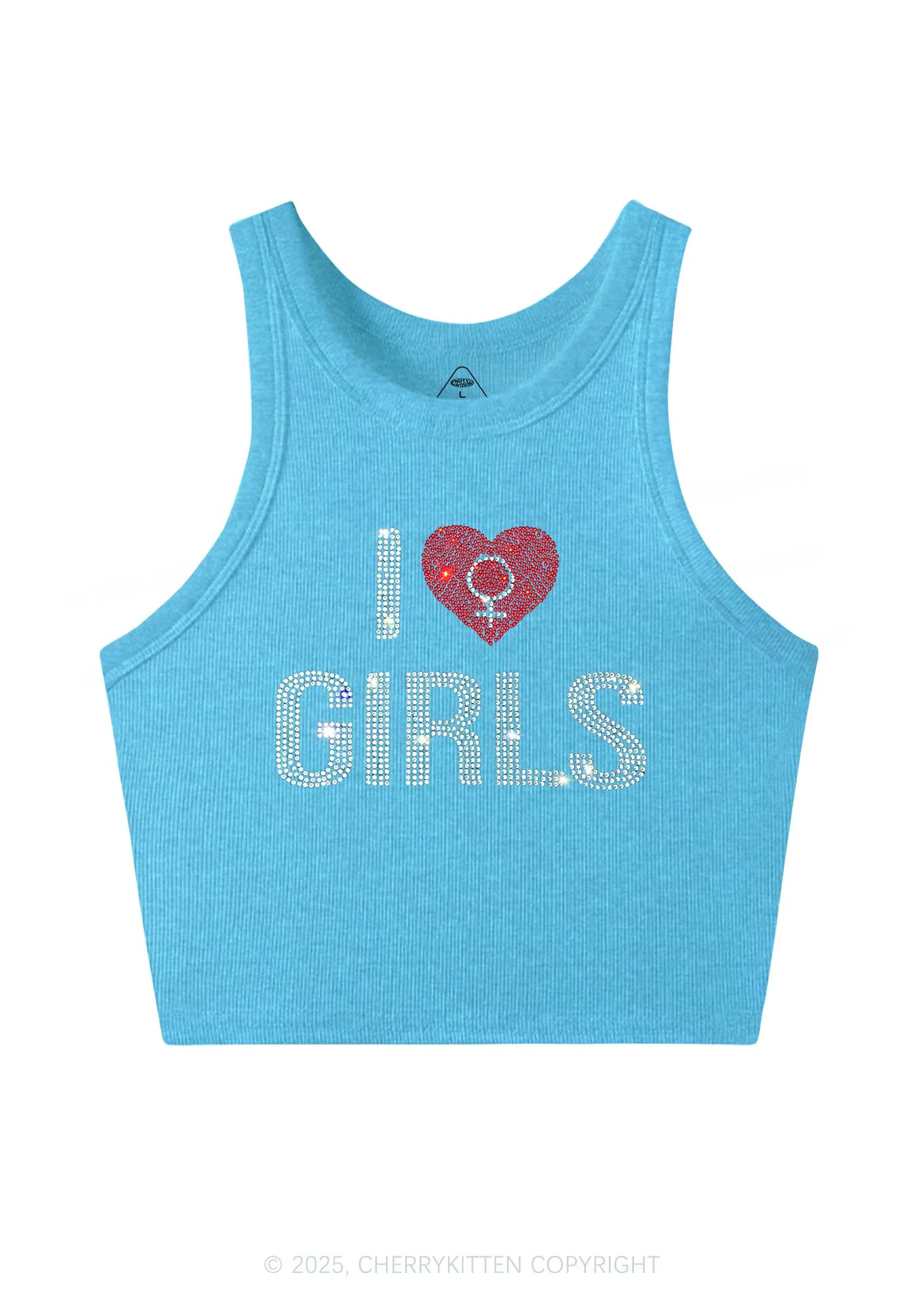 Rhinestone I Love Girls Pride Y2K Crop Tank Top Cherrykitten - Image 4