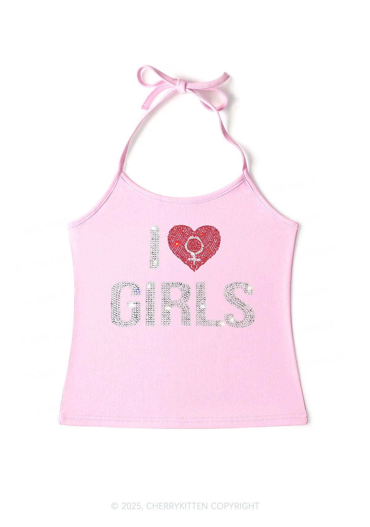 Rhinestone I Love Girls Pride Y2K Halter Neck Cami Cherrykitten - Image 3