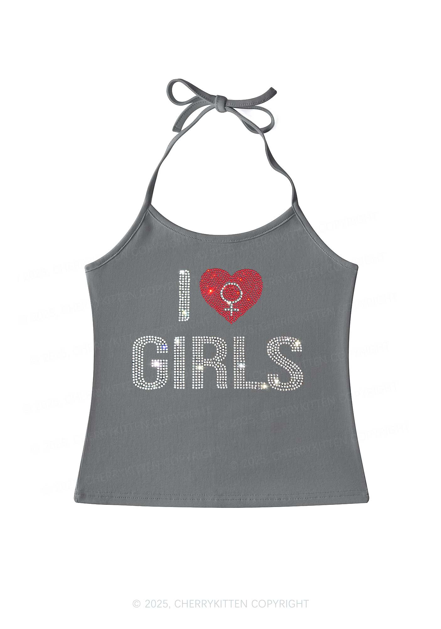 Rhinestone I Love Girls Pride Y2K Halter Neck Cami Cherrykitten - Image 5