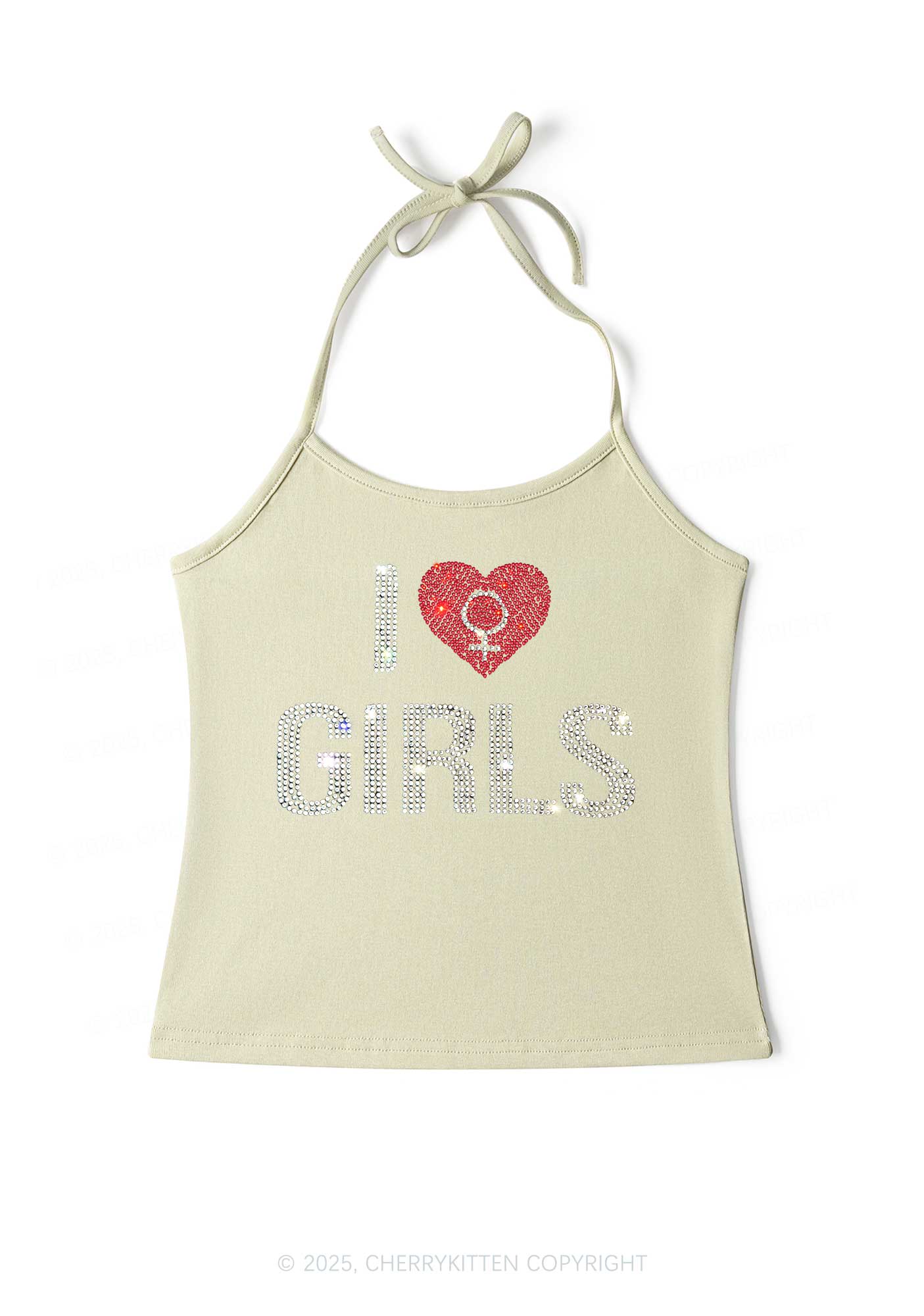 Rhinestone I Love Girls Pride Y2K Halter Neck Cami Cherrykitten - Image 6