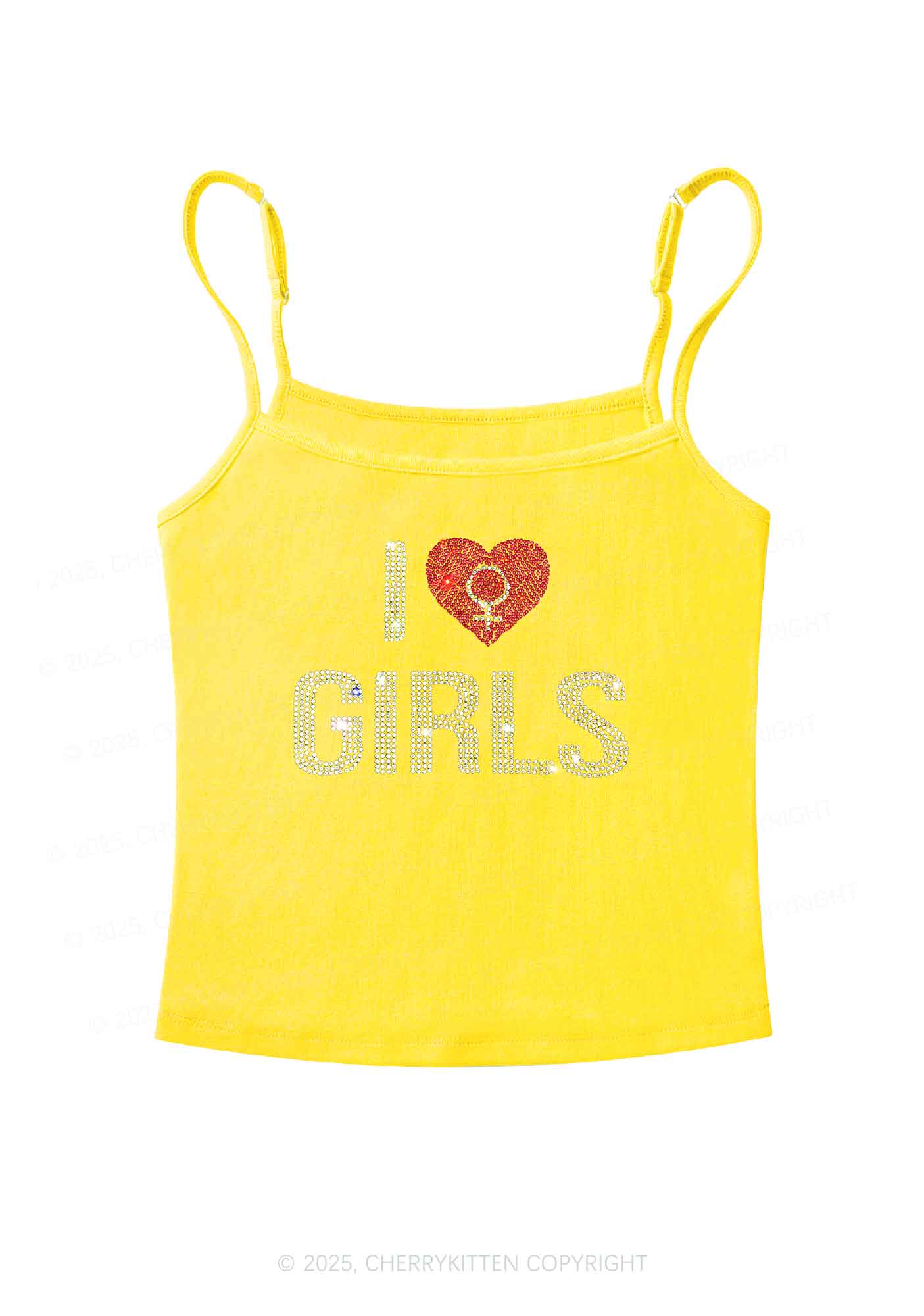 Rhinestone I Love Girls Pride Y2K Spaghetti Strap Cami Cherrykitten - Image 10