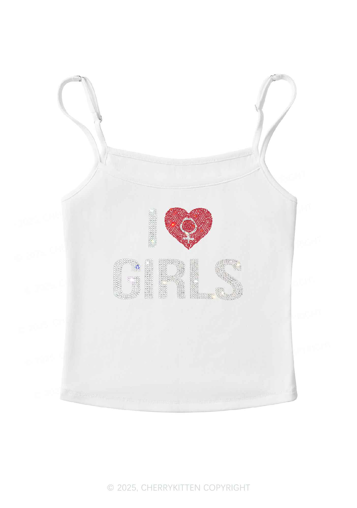 Rhinestone I Love Girls Pride Y2K Spaghetti Strap Cami Cherrykitten - Image 6
