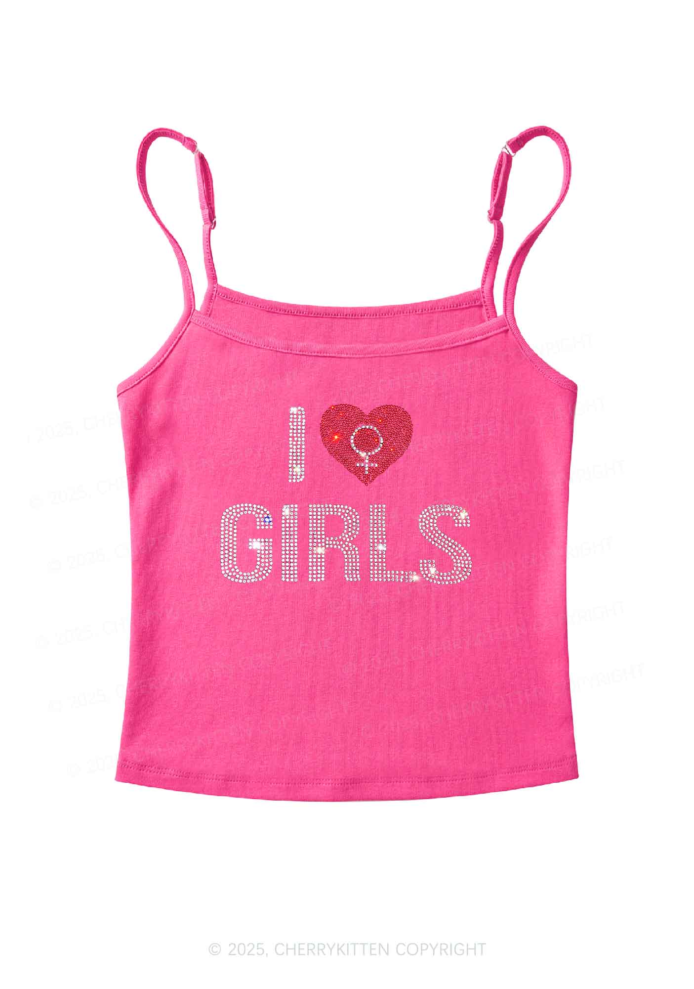 Rhinestone I Love Girls Pride Y2K Spaghetti Strap Cami Cherrykitten - Image 8