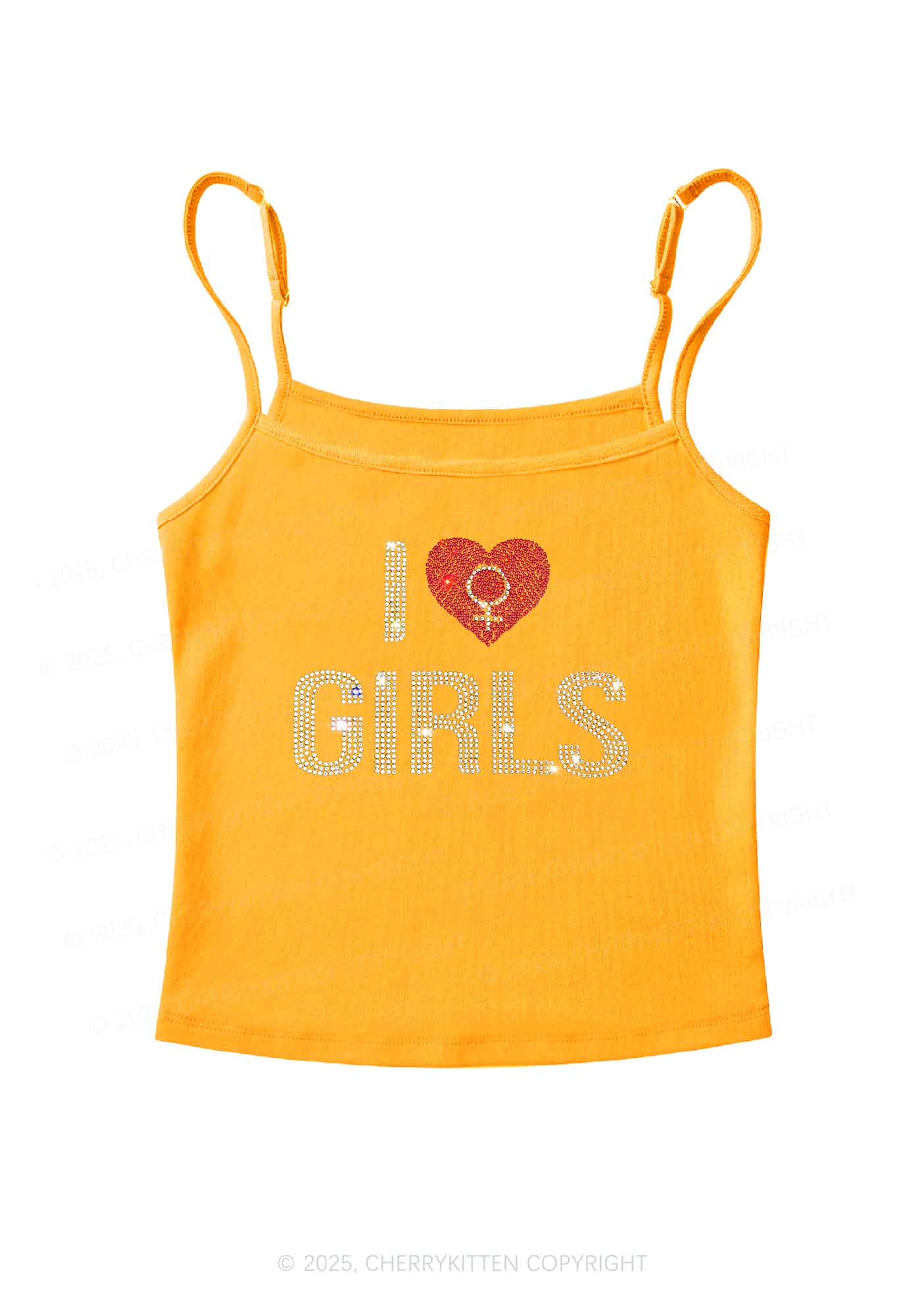 Rhinestone I Love Girls Pride Y2K Spaghetti Strap Cami Cherrykitten - Image 9