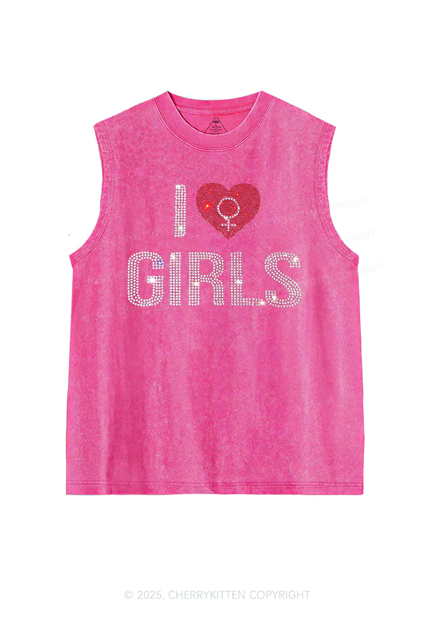 Rhinestone I Love Girls Pride Y2K Washed Muscle Tank Cherrykitten - Image 3