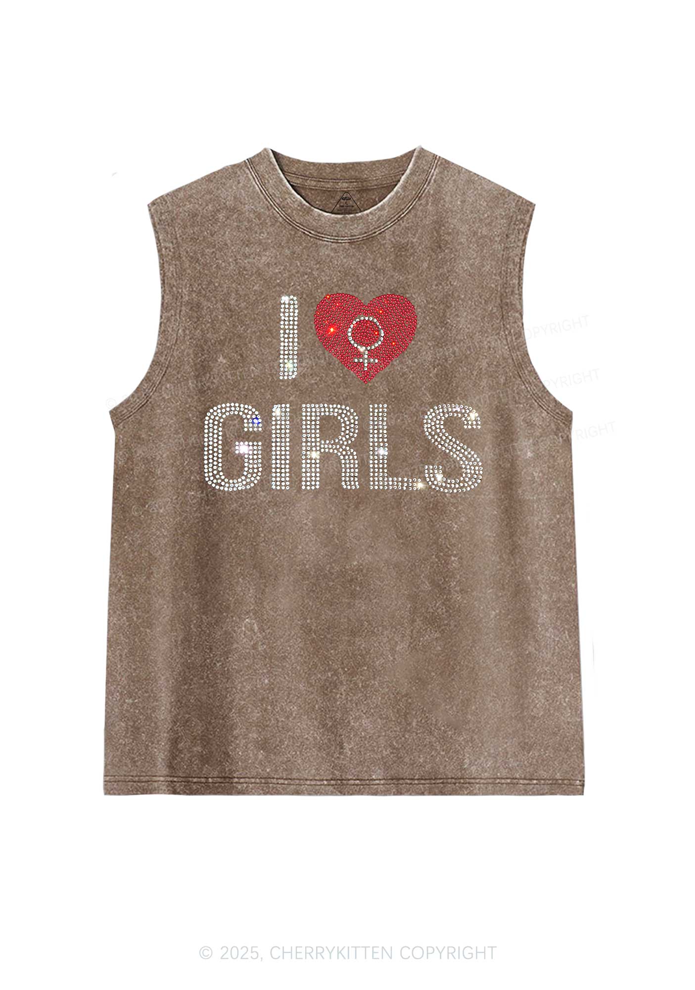 Rhinestone I Love Girls Pride Y2K Washed Muscle Tank Cherrykitten - Image 5