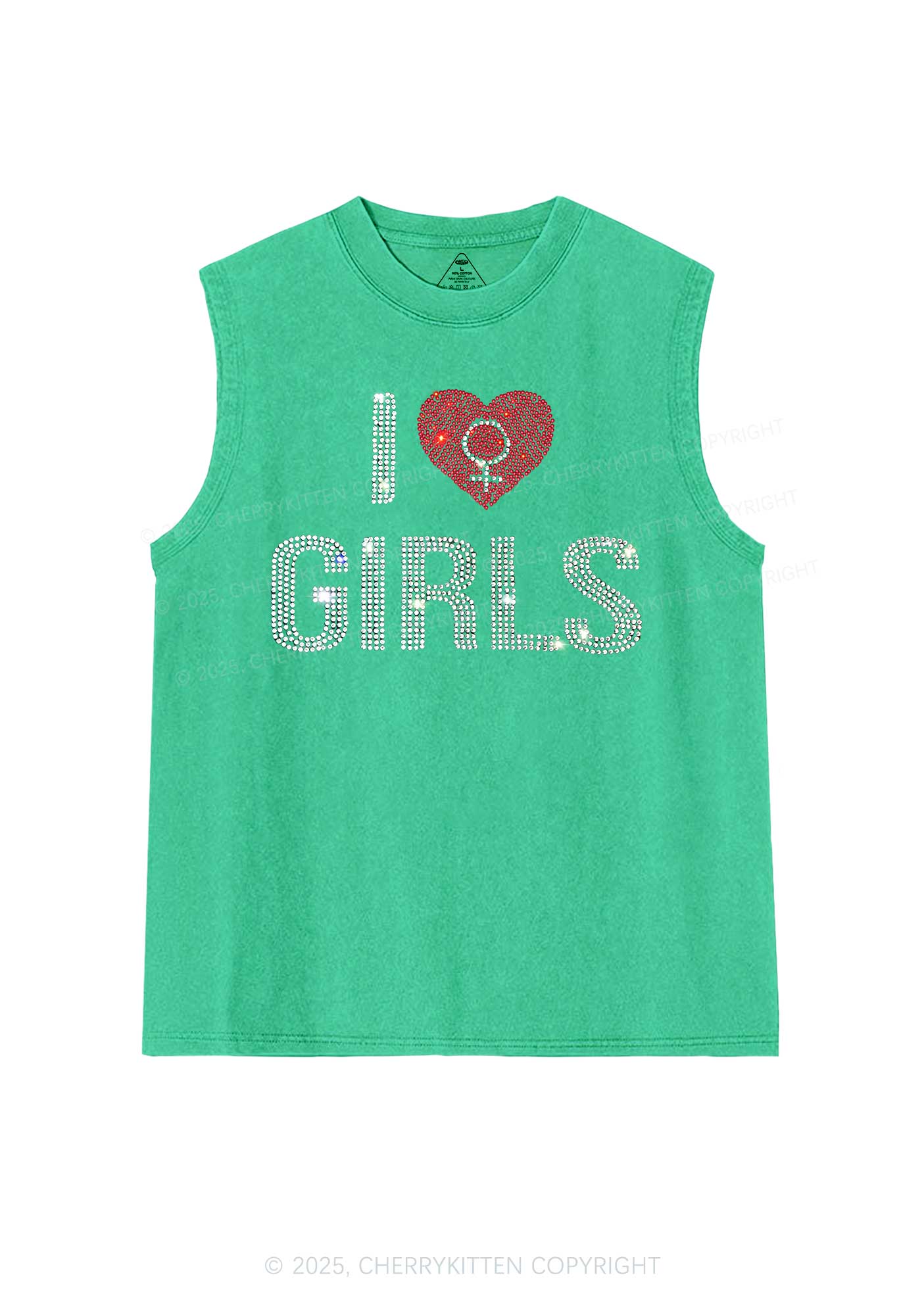 Rhinestone I Love Girls Pride Y2K Washed Muscle Tank Cherrykitten - Image 6