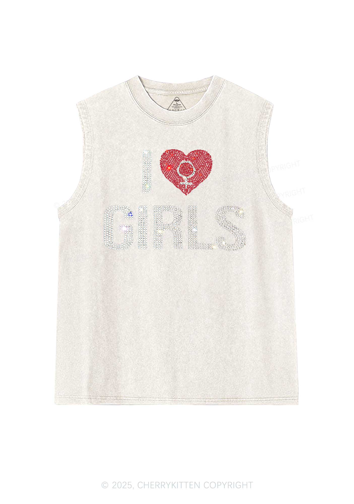 Rhinestone I Love Girls Pride Y2K Washed Muscle Tank Cherrykitten - Image 7