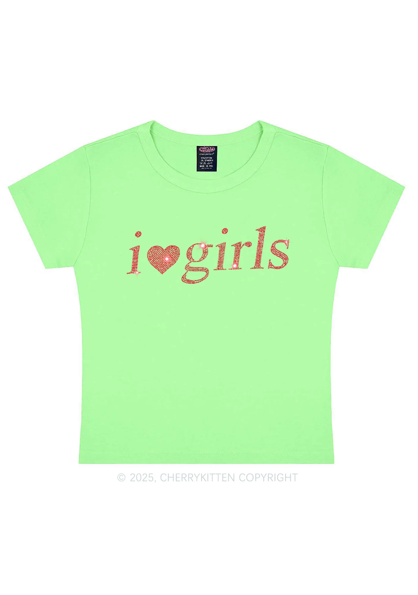 Rhinestone I Love Girls Y2K Baby Tee Cherrykitten - Image 10