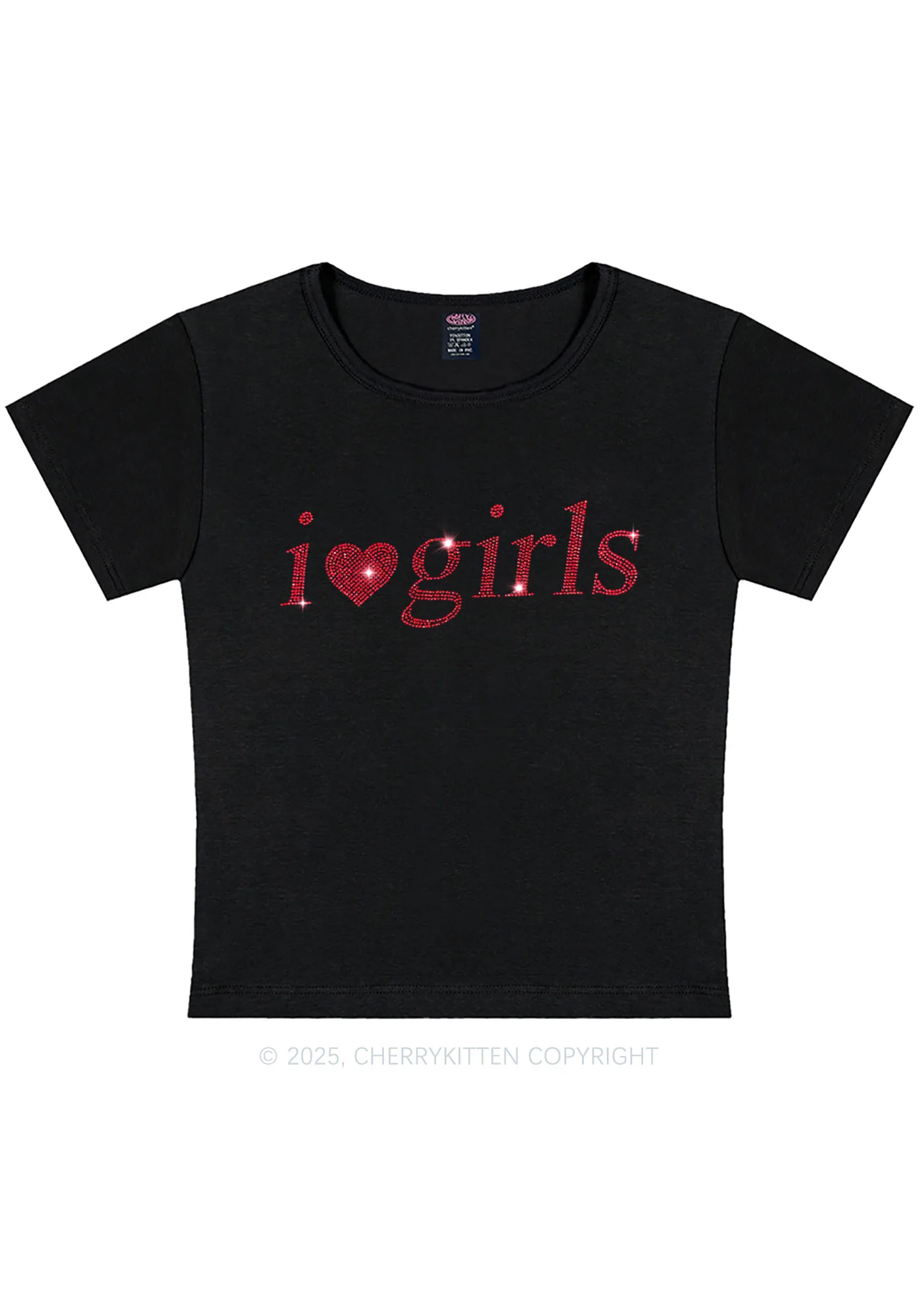 Rhinestone I Love Girls Y2K Baby Tee Cherrykitten - Image 3