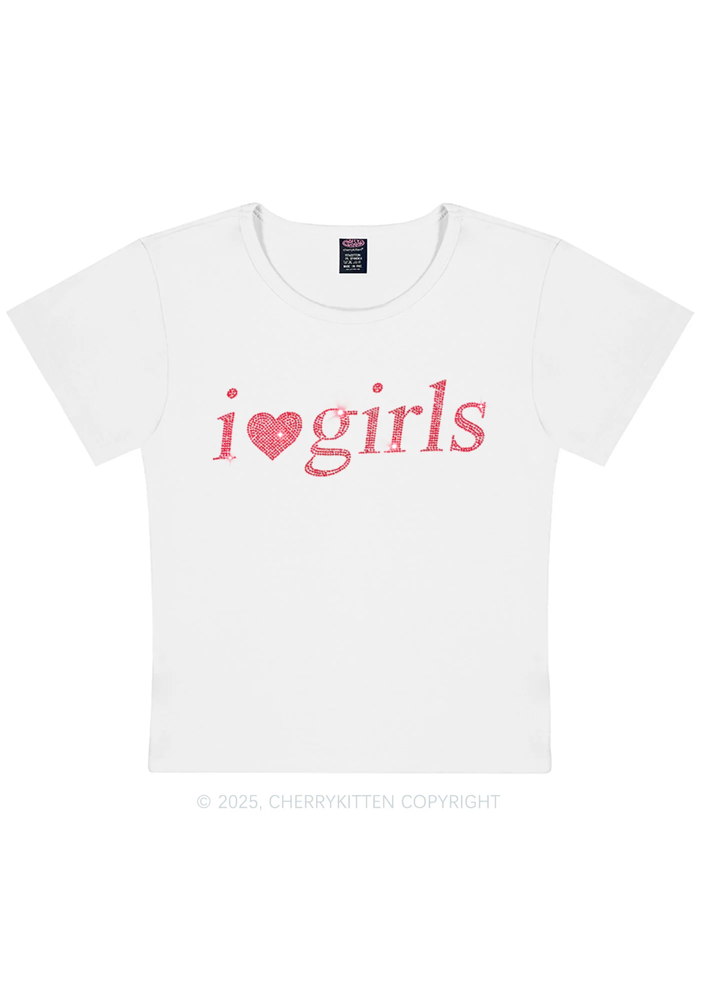 Rhinestone I Love Girls Y2K Baby Tee Cherrykitten - Image 4