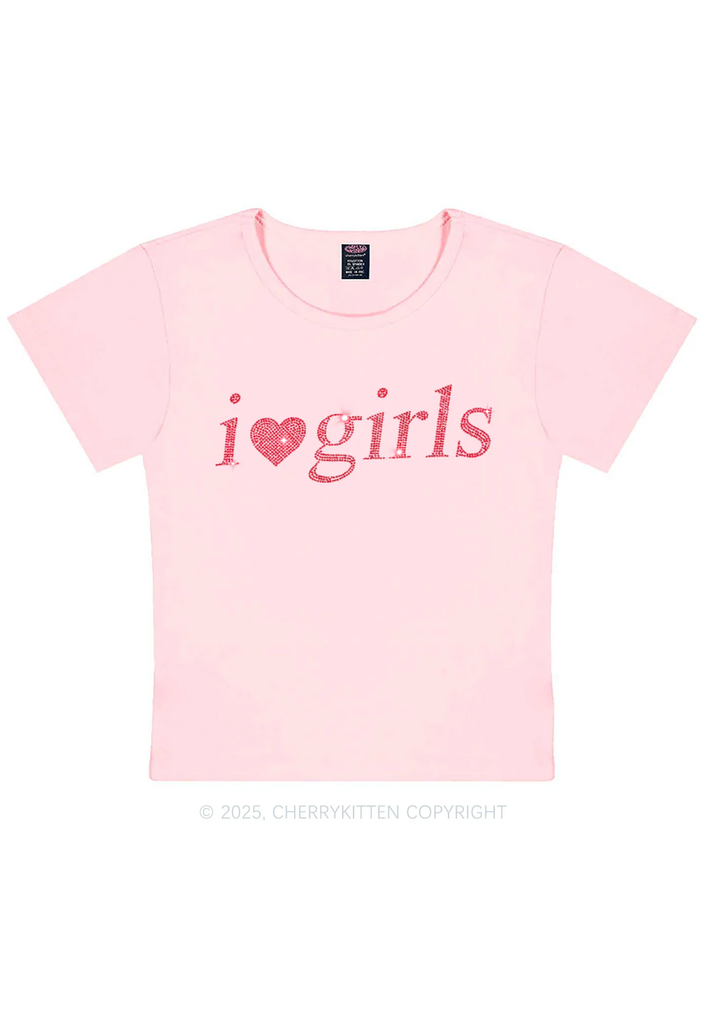 Rhinestone I Love Girls Y2K Baby Tee Cherrykitten - Image 5