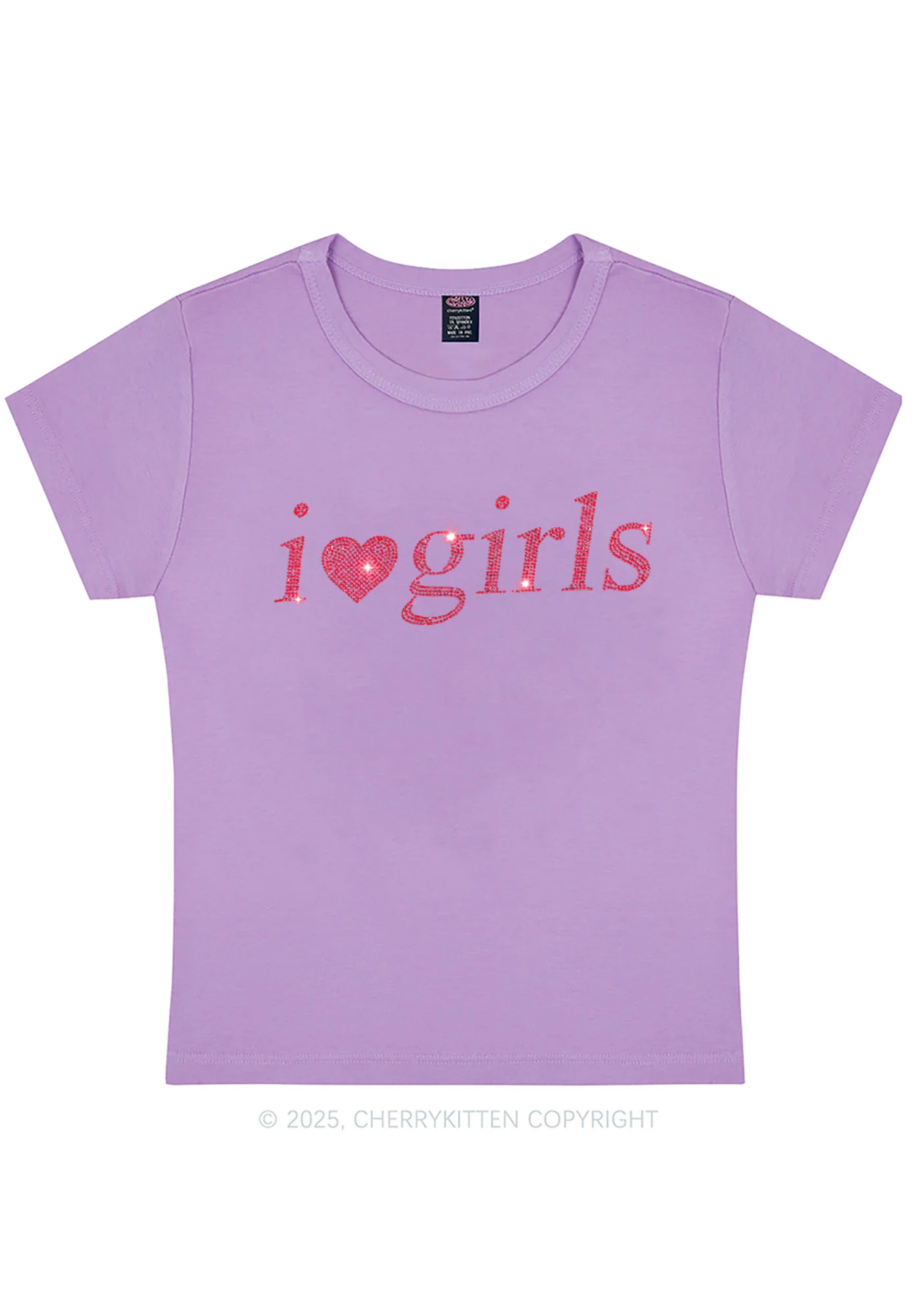 Rhinestone I Love Girls Y2K Baby Tee Cherrykitten - Image 6