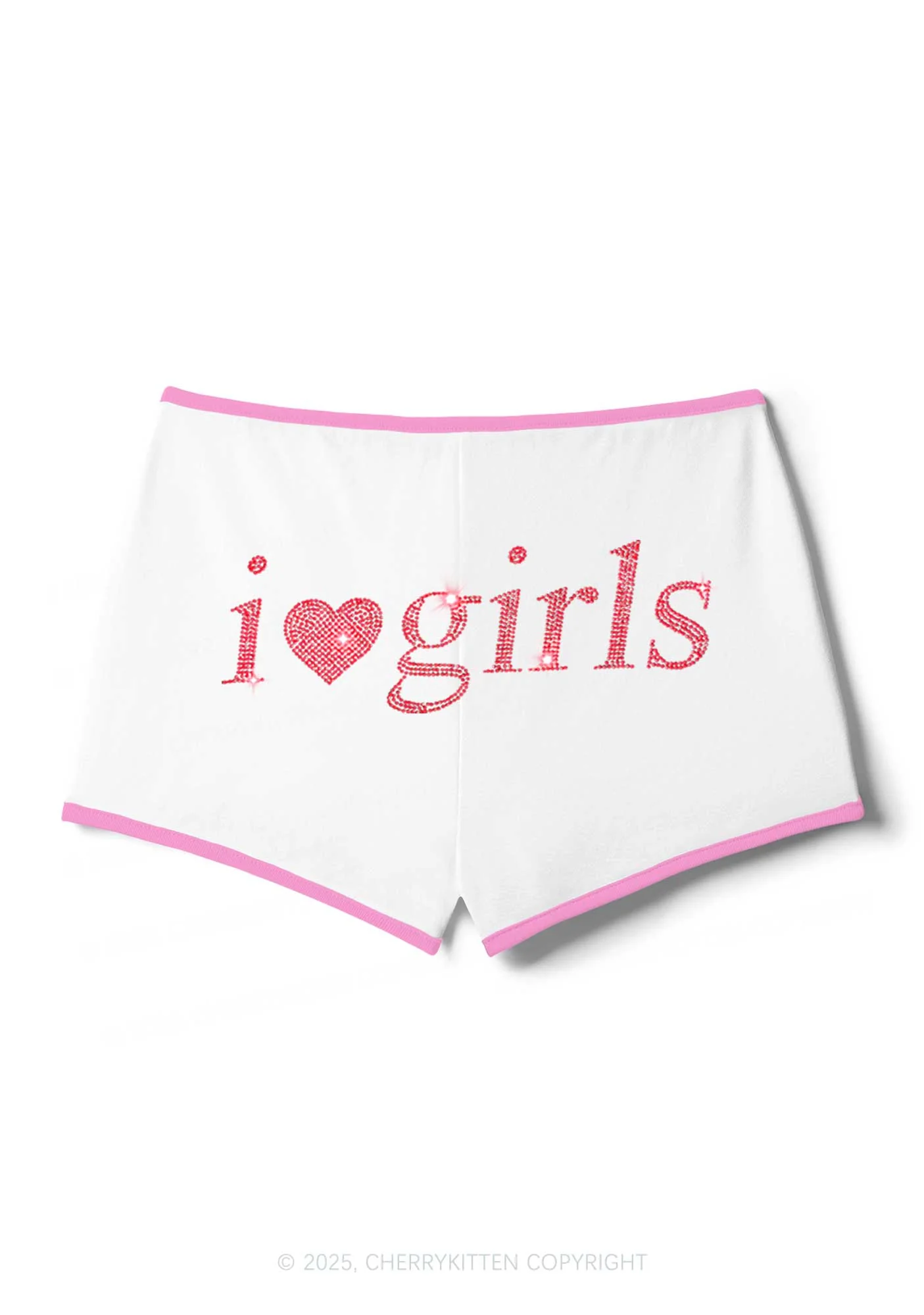 Rhinestone I Love Girls Y2K Booty Shorts Cherrykitten - Image 3