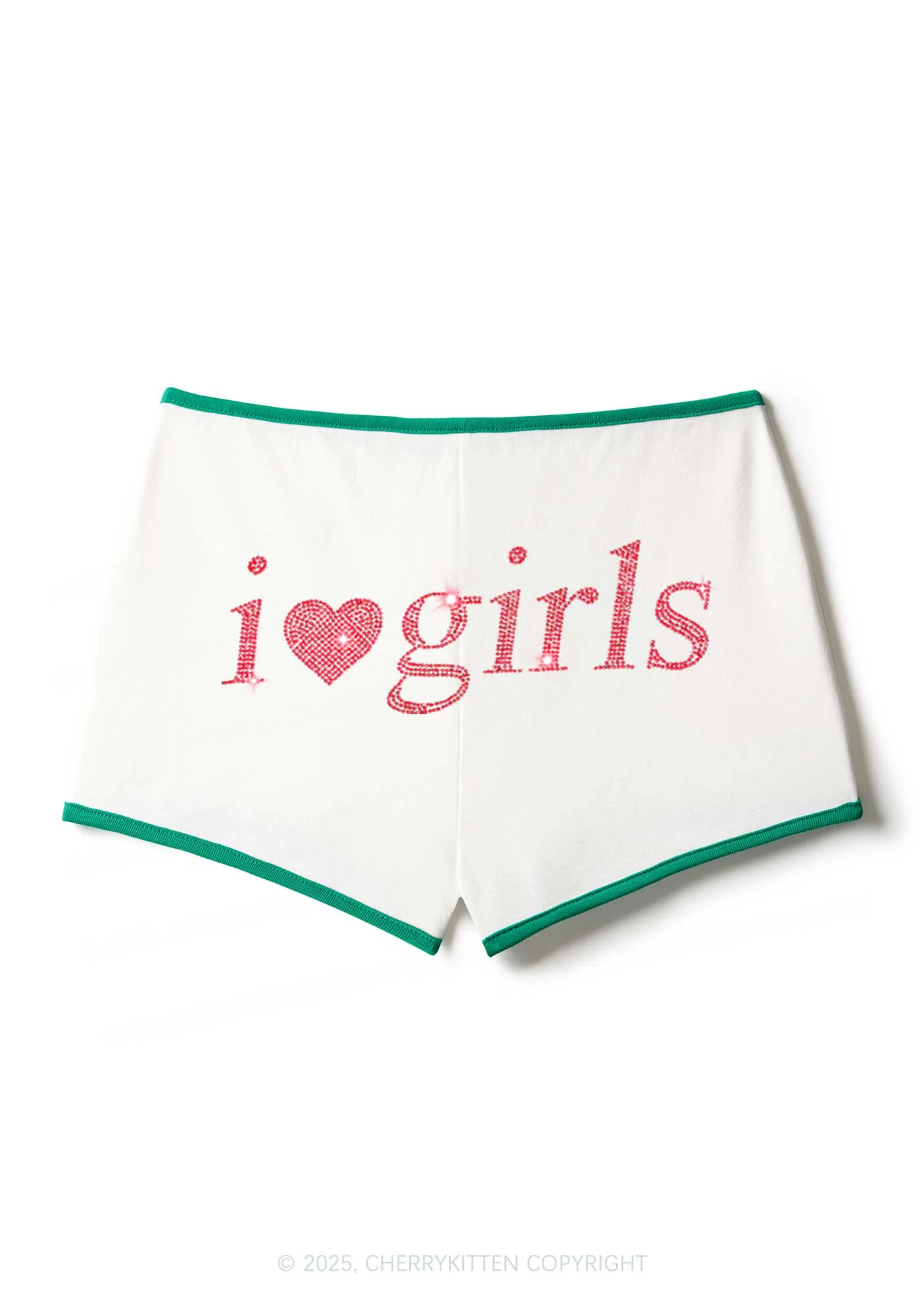 Rhinestone I Love Girls Y2K Booty Shorts Cherrykitten - Image 4