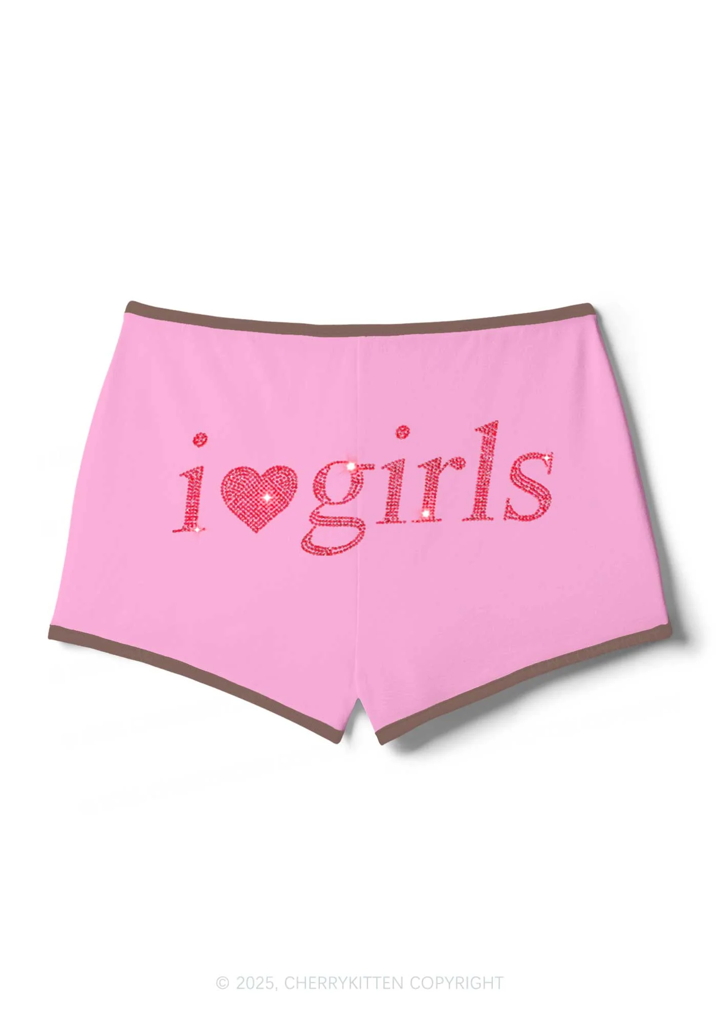 Rhinestone I Love Girls Y2K Booty Shorts Cherrykitten - Image 5