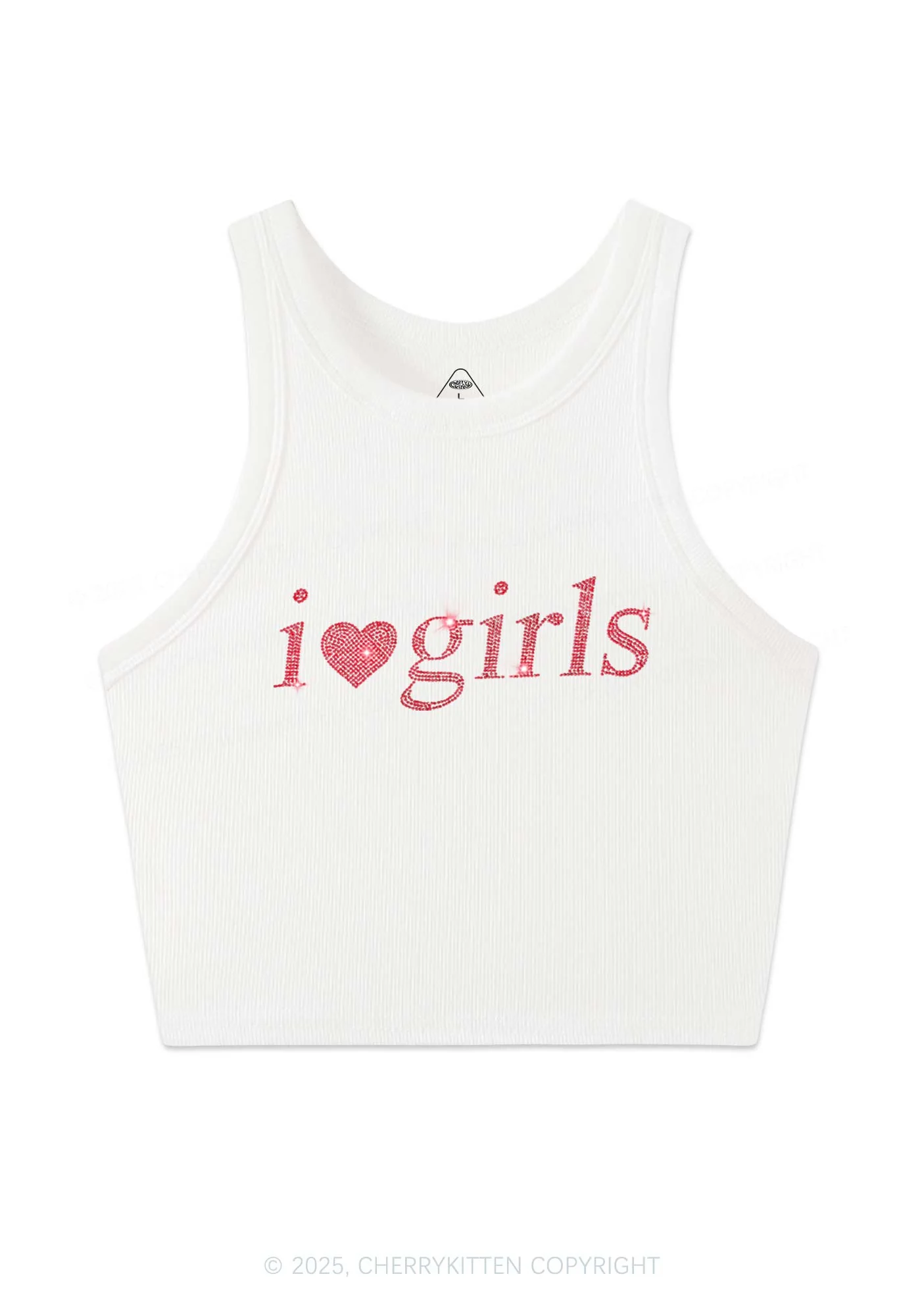 Rhinestone I Love Girls Y2K Crop Tank Top Cherrykitten - Image 3