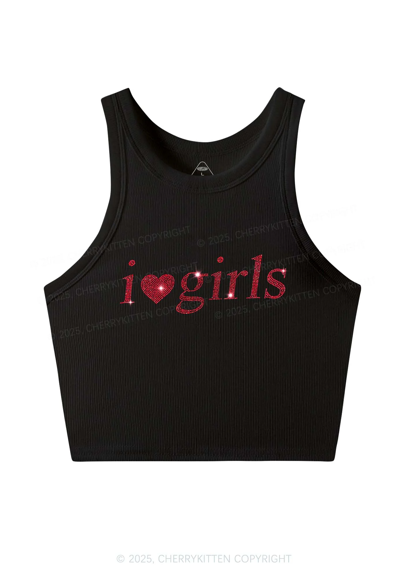 Rhinestone I Love Girls Y2K Crop Tank Top Cherrykitten - Image 4