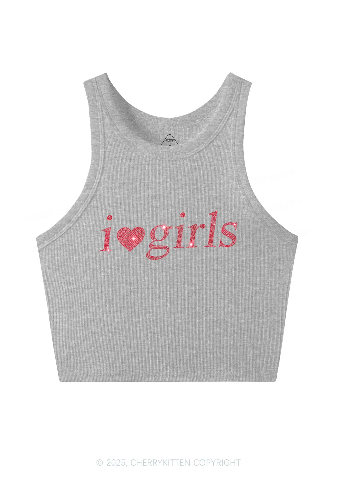 Rhinestone I Love Girls Y2K Crop Tank Top Cherrykitten - Image 5
