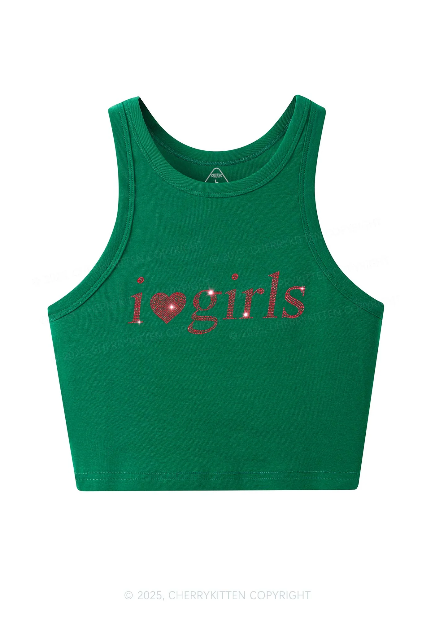 Rhinestone I Love Girls Y2K Crop Tank Top Cherrykitten - Image 6