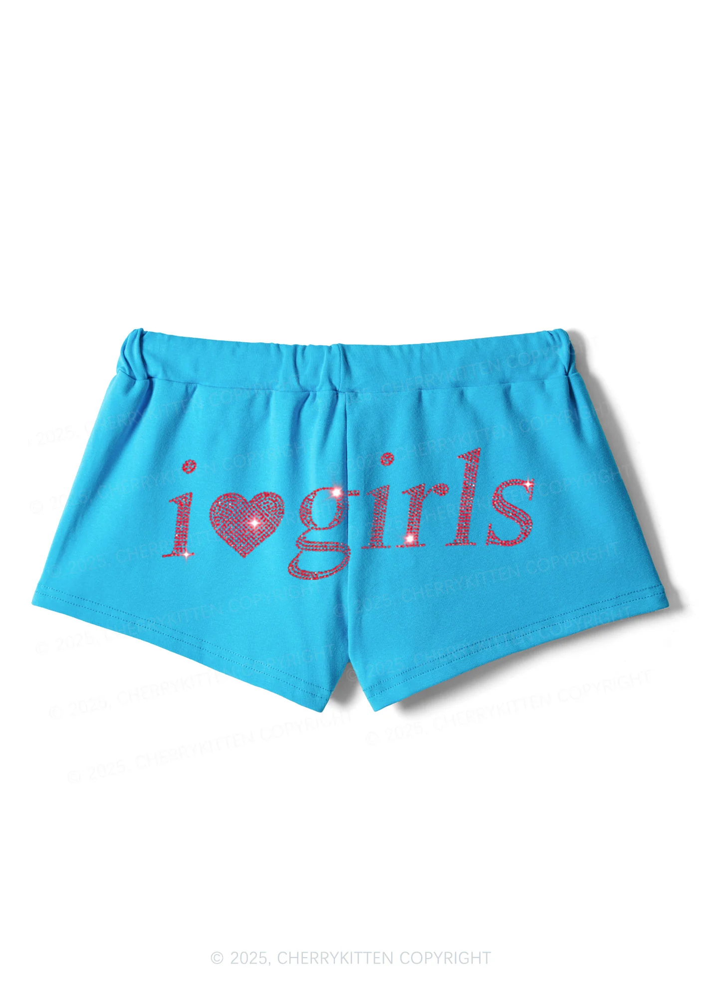 Rhinestone I Love Girls Y2K Drawstring Mini Shorts Cherrykitten - Image 3