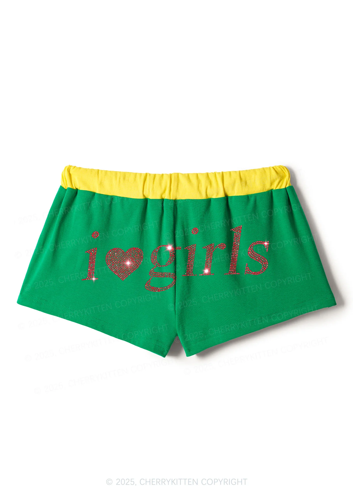 Rhinestone I Love Girls Y2K Drawstring Mini Shorts Cherrykitten - Image 5