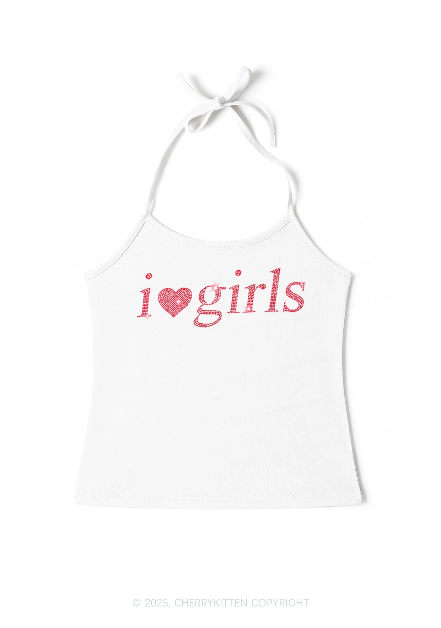 Rhinestone I Love Girls Y2K Halter Neck Cami Cherrykitten - Image 3