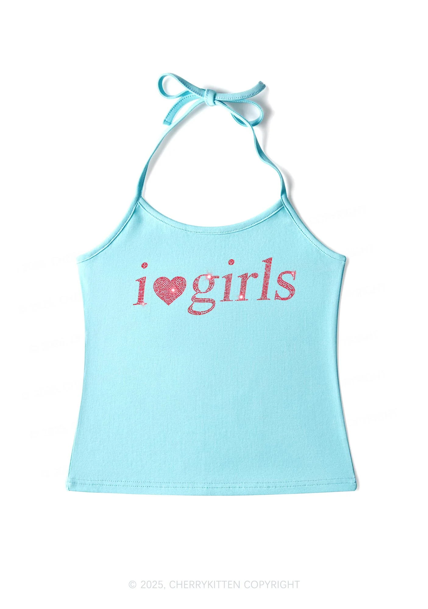 Rhinestone I Love Girls Y2K Halter Neck Cami Cherrykitten - Image 4