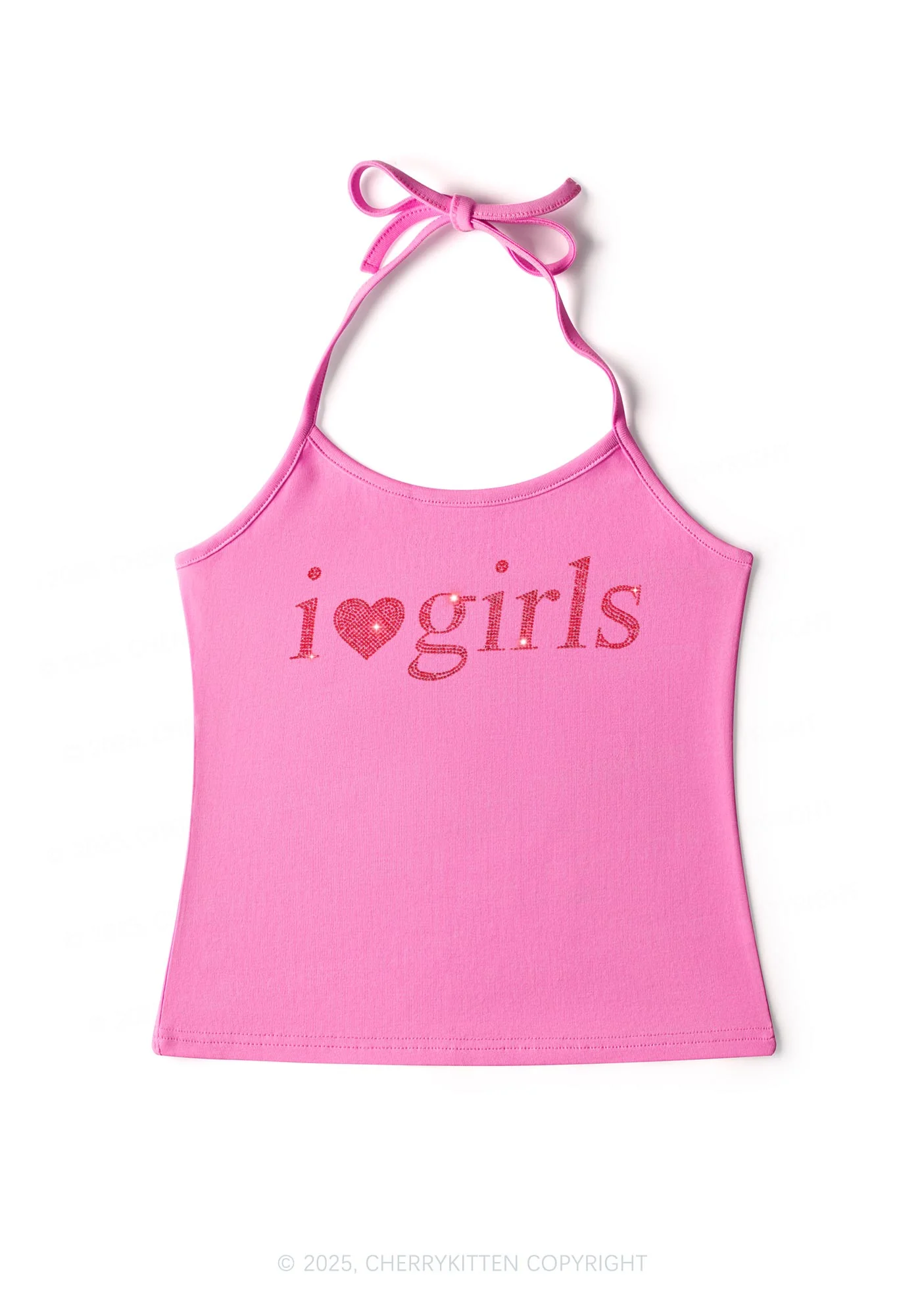 Rhinestone I Love Girls Y2K Halter Neck Cami Cherrykitten - Image 5