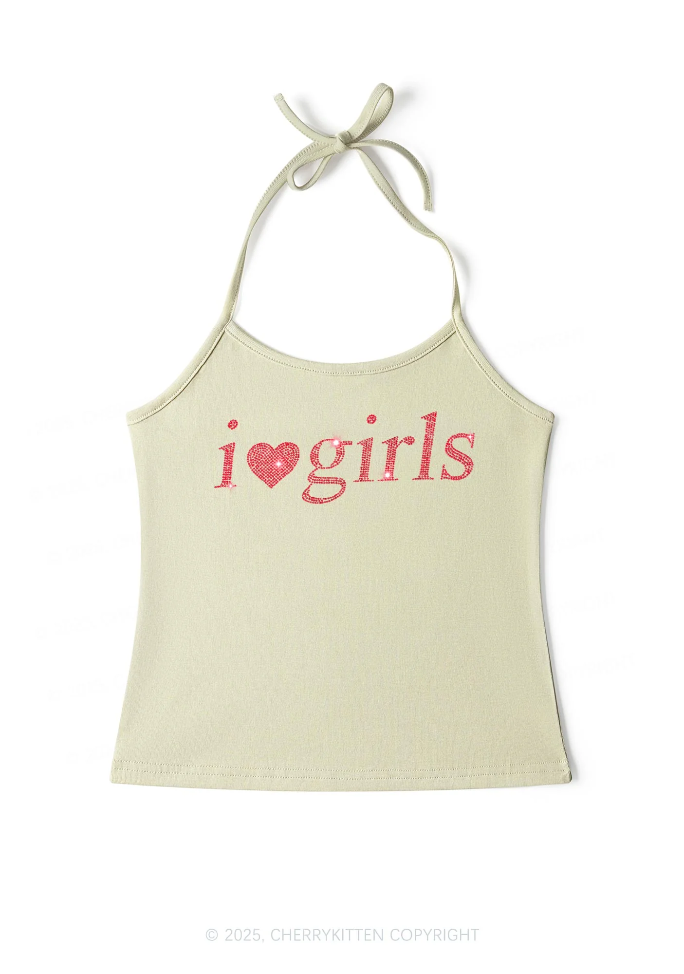Rhinestone I Love Girls Y2K Halter Neck Cami Cherrykitten - Image 6