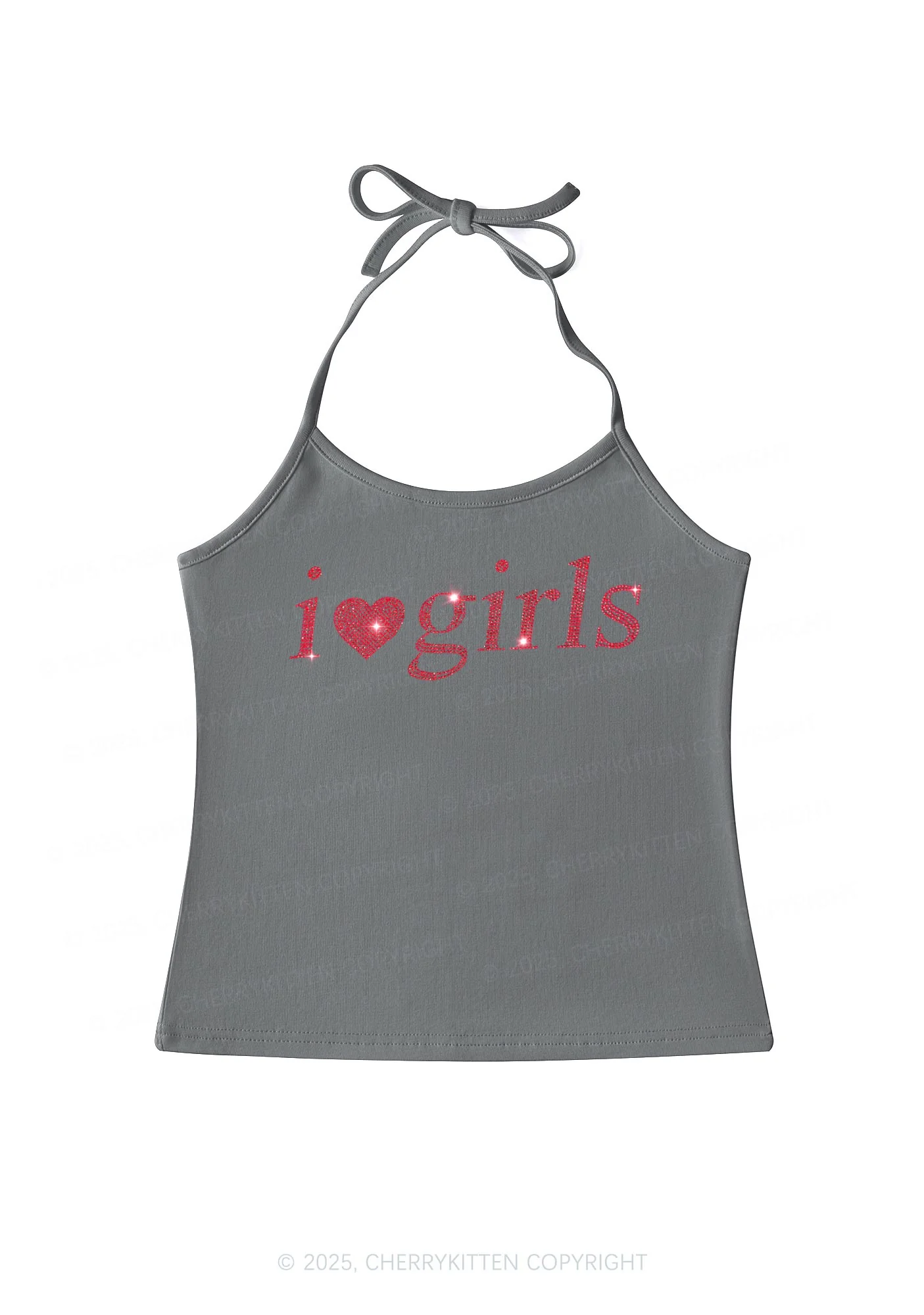 Rhinestone I Love Girls Y2K Halter Neck Cami Cherrykitten - Image 7