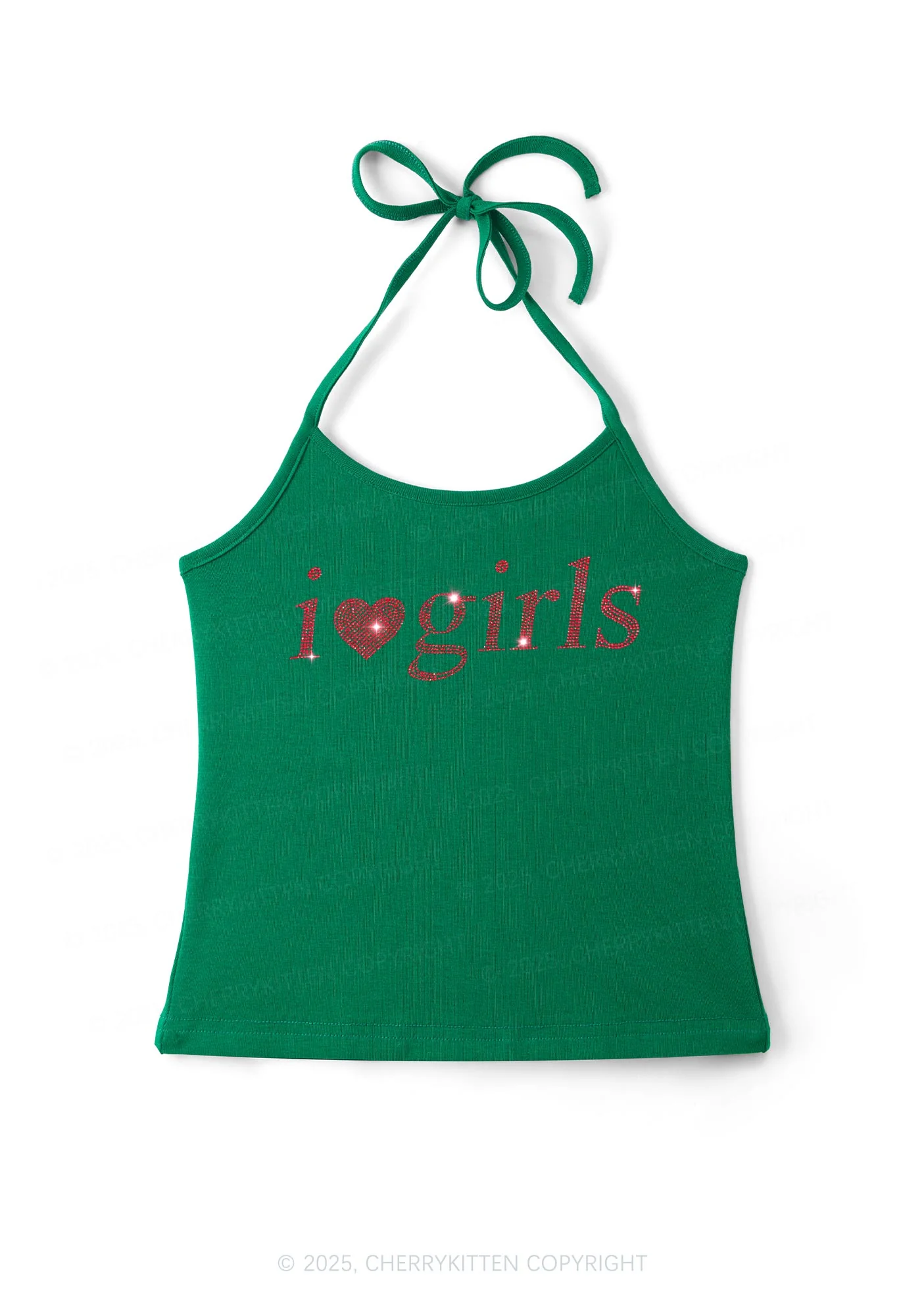 Rhinestone I Love Girls Y2K Halter Neck Cami Cherrykitten - Image 8