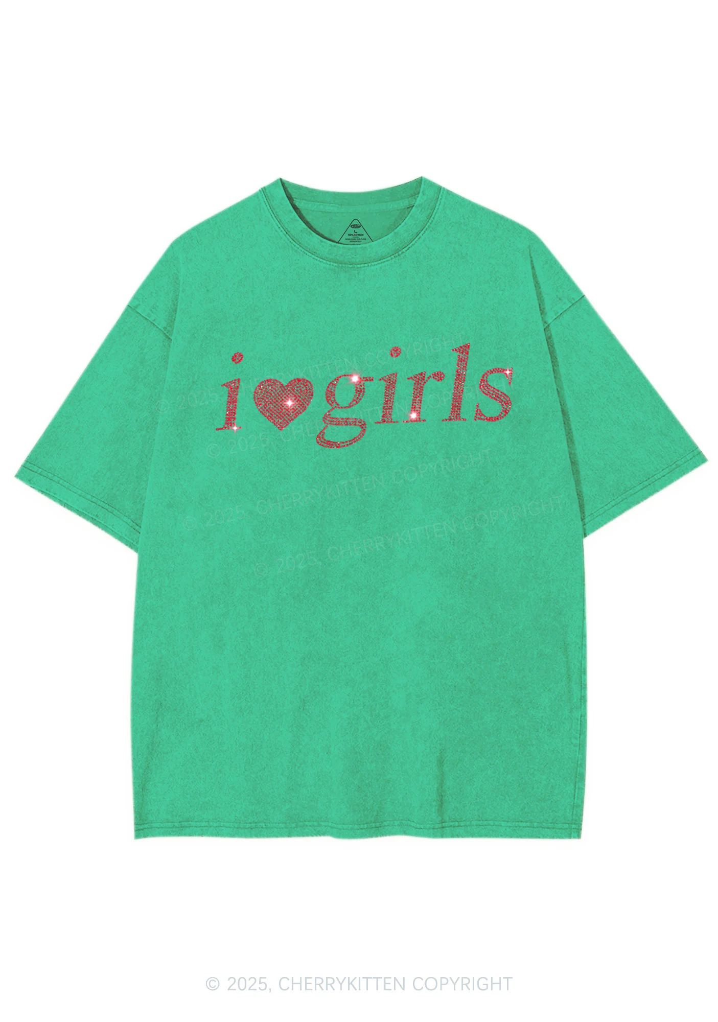 Rhinestone I Love Girls Y2K Shirts Washed Tee Cherrykitten - Image 4