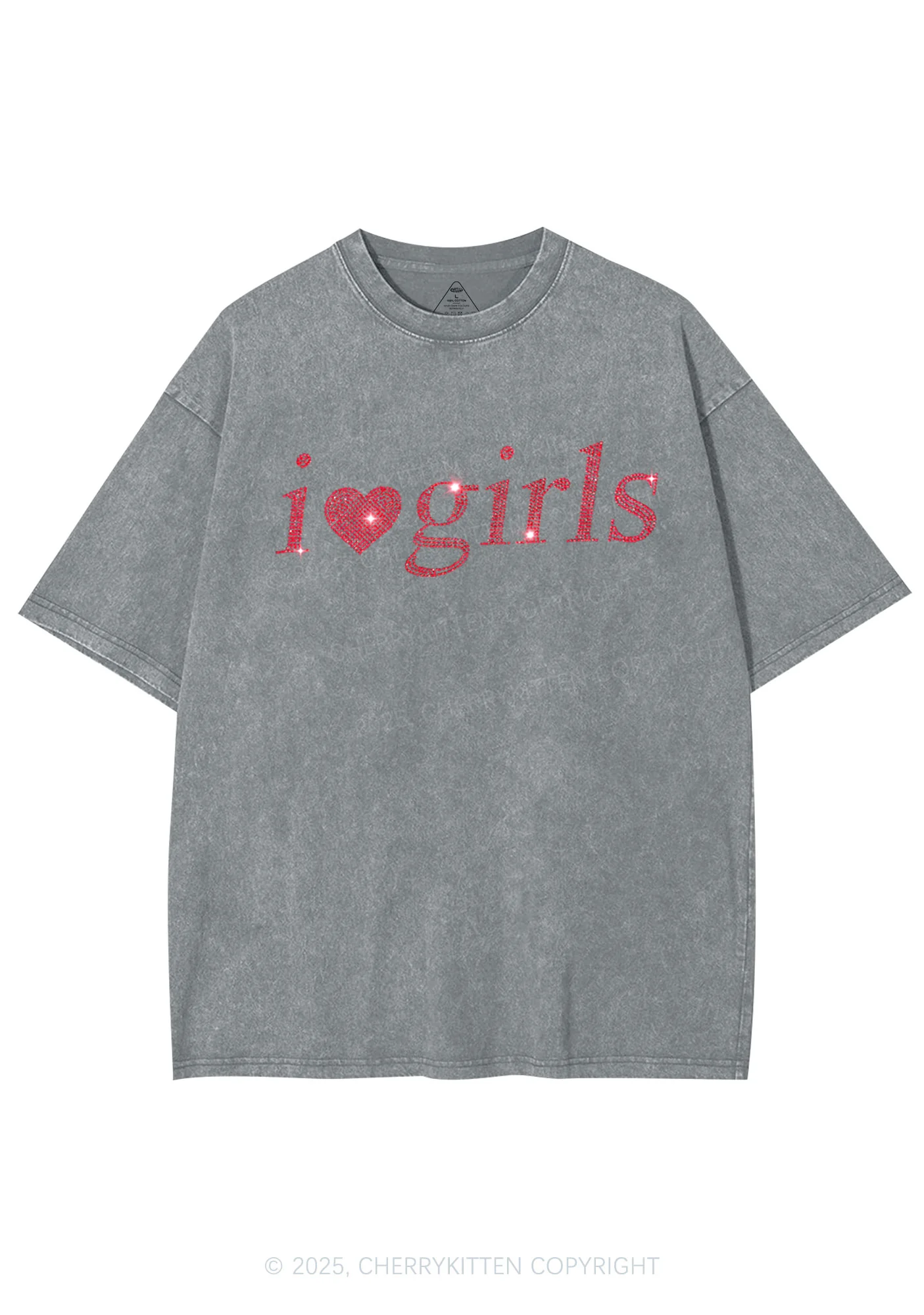 Rhinestone I Love Girls Y2K Shirts Washed Tee Cherrykitten - Image 6