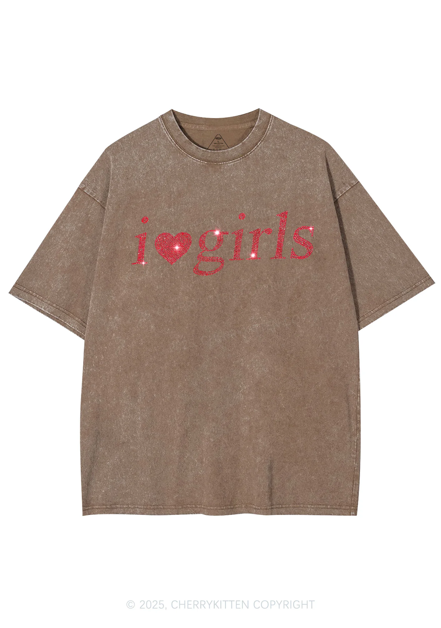 Rhinestone I Love Girls Y2K Shirts Washed Tee Cherrykitten - Image 7