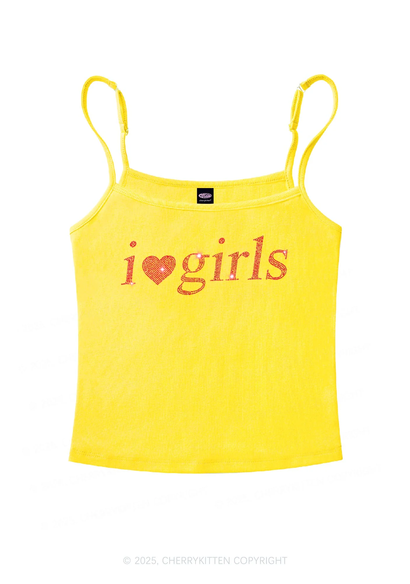 Rhinestone I Love Girls Y2K Spaghetti Strap Cami Cherrykitten - Image 3