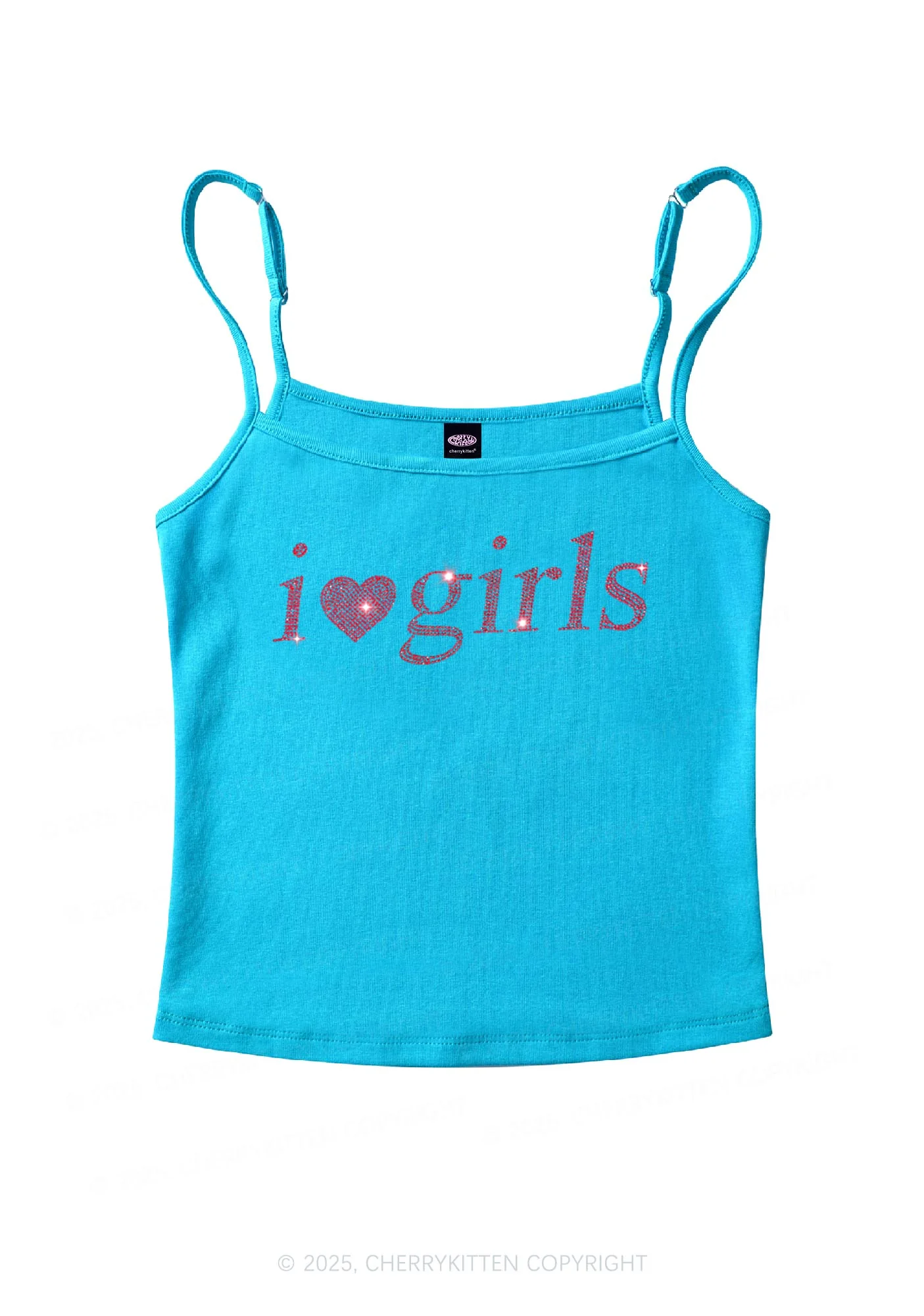 Rhinestone I Love Girls Y2K Spaghetti Strap Cami Cherrykitten - Image 5