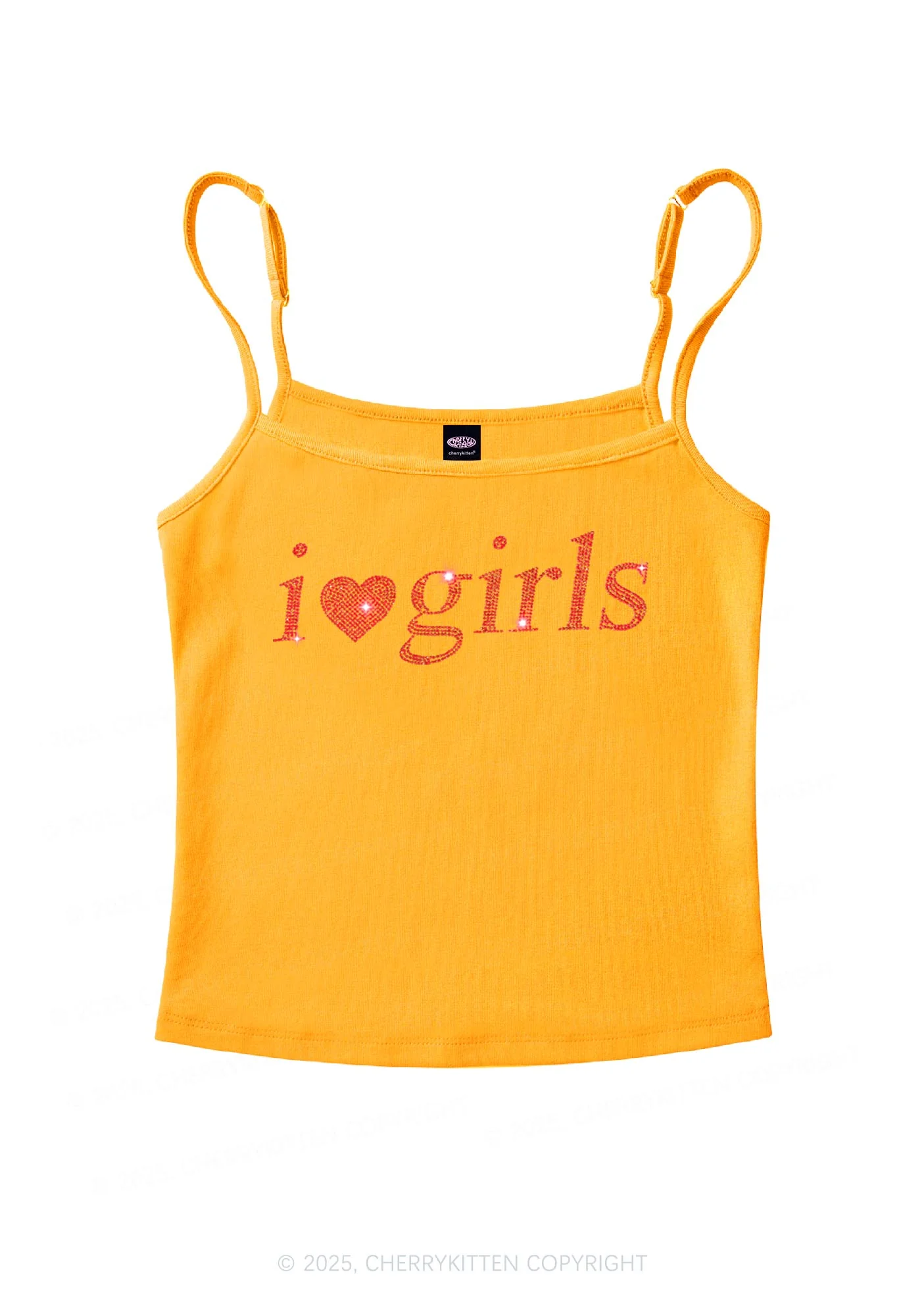 Rhinestone I Love Girls Y2K Spaghetti Strap Cami Cherrykitten - Image 6