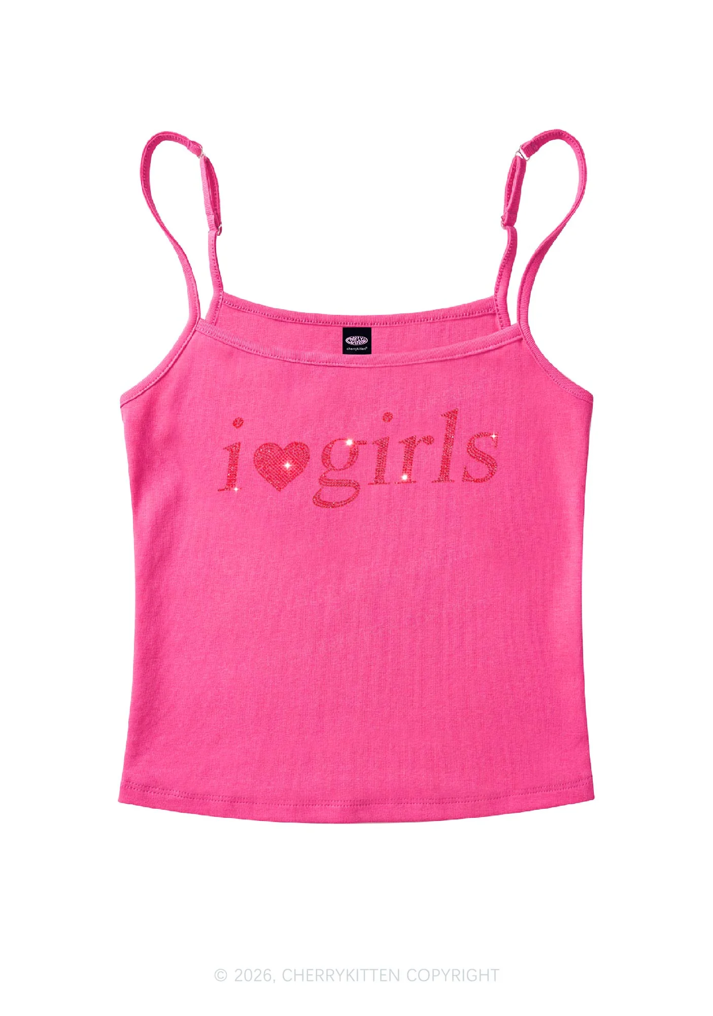 Rhinestone I Love Girls Y2K Spaghetti Strap Cami Cherrykitten - Image 7