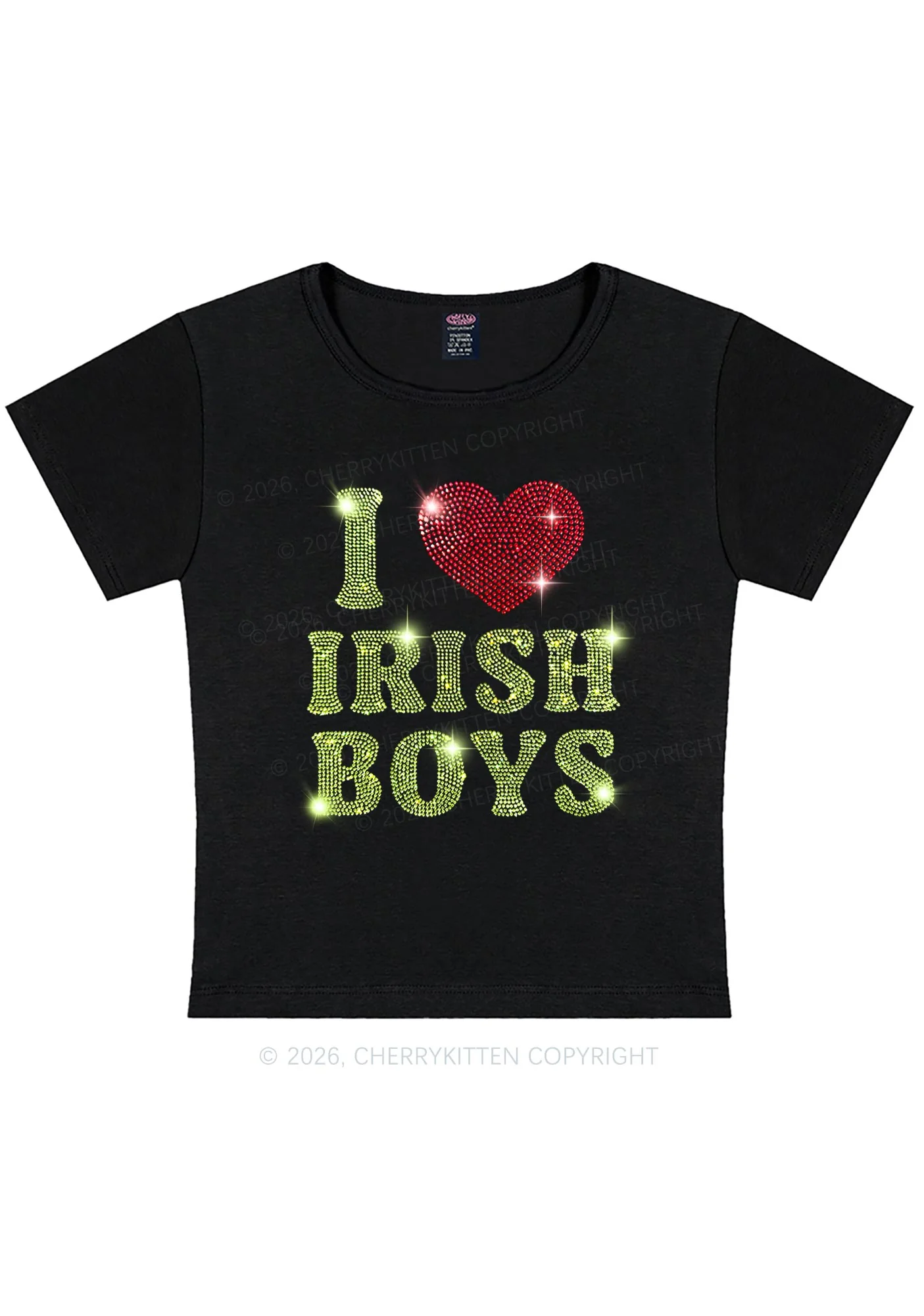 Rhinestone I Love Irish Boys St Patricks Y2K Baby Tee Cherrykitten - Image 3