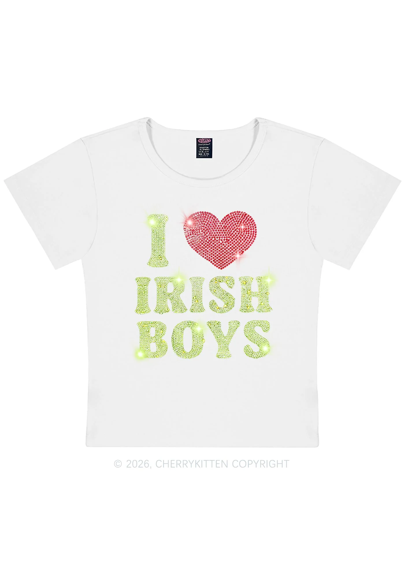 Rhinestone I Love Irish Boys St Patricks Y2K Baby Tee Cherrykitten - Image 4
