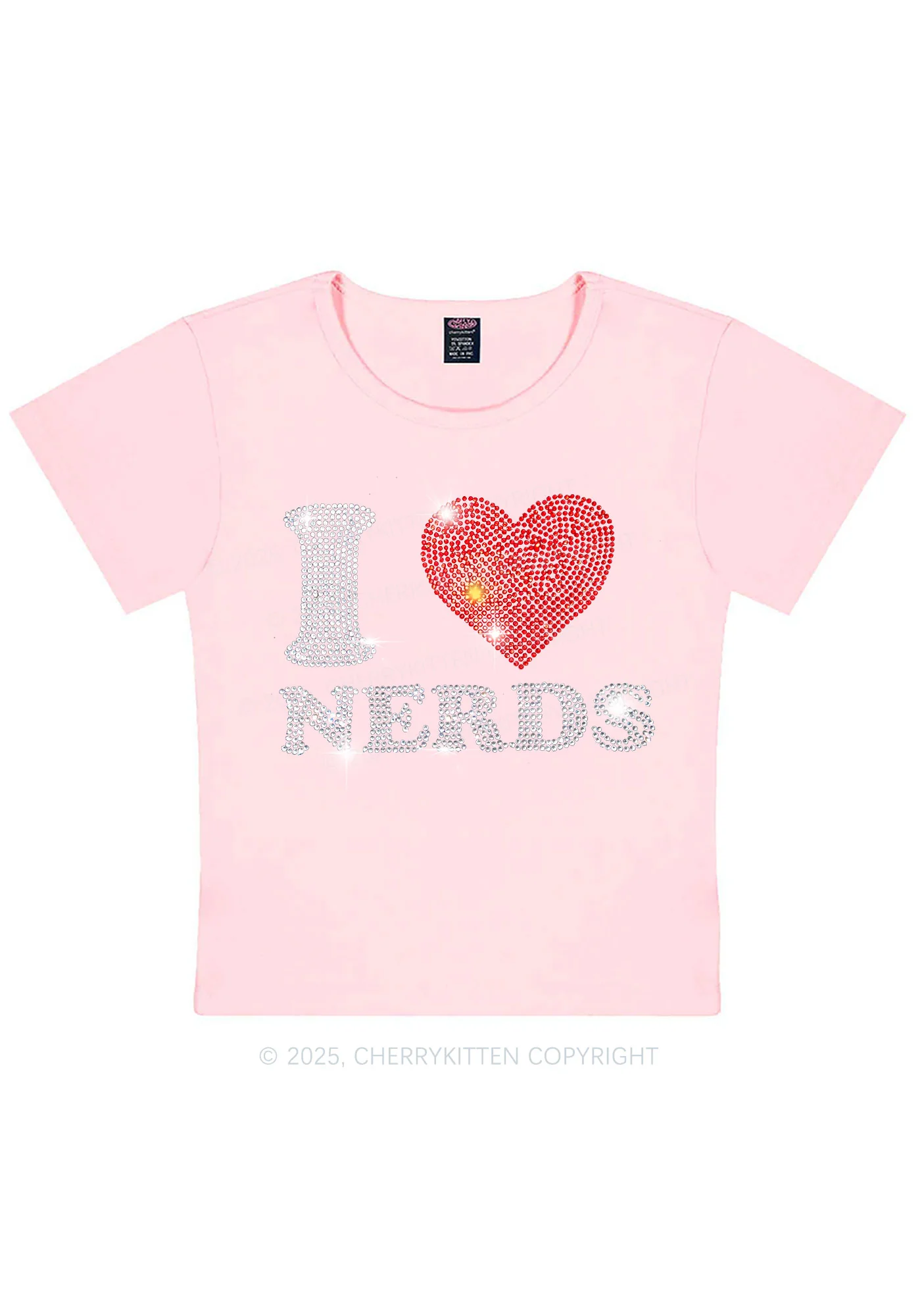 Rhinestone I Love Nerds Y2K Baby Tee Cherrykitten - Image 10