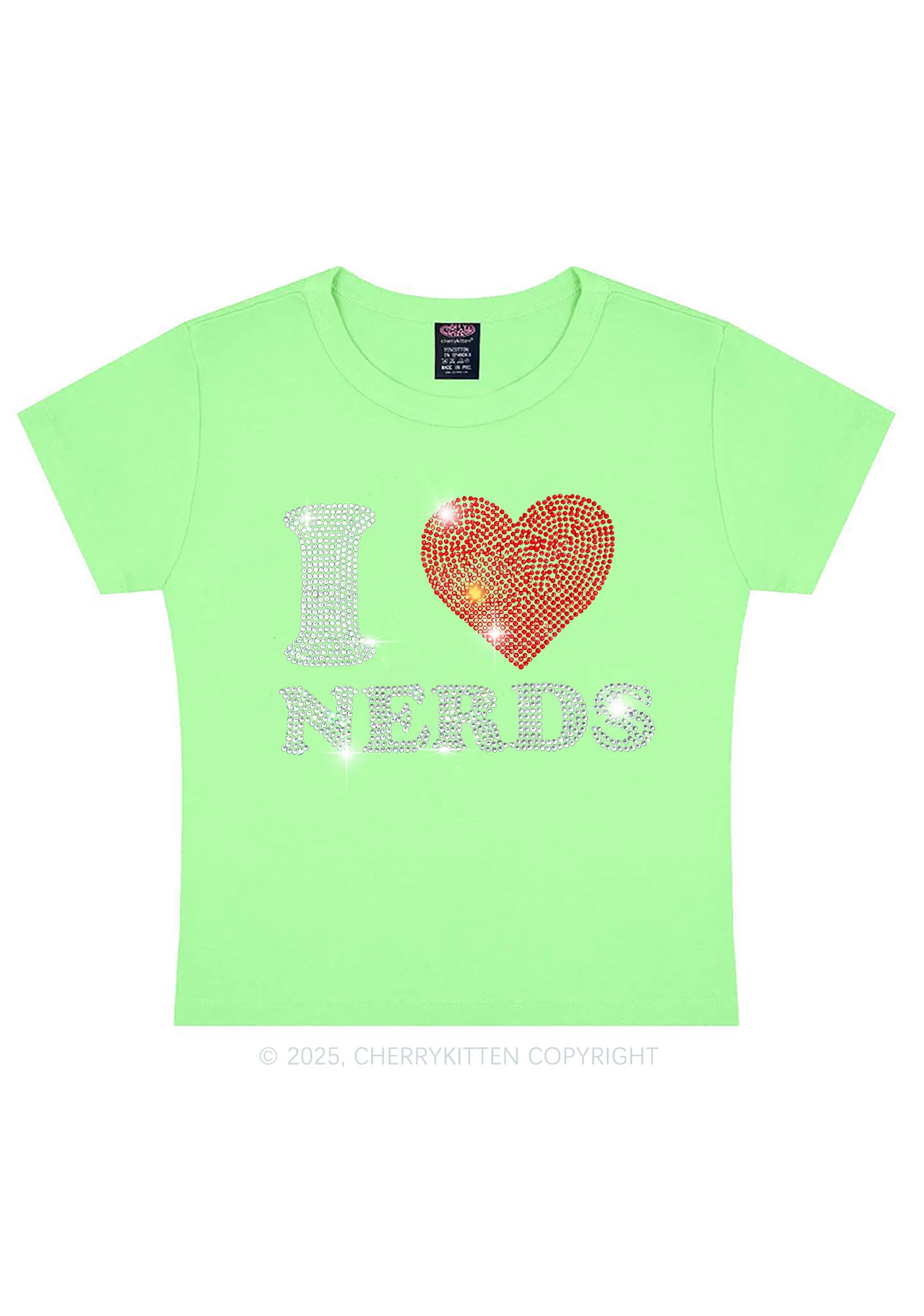 Rhinestone I Love Nerds Y2K Baby Tee Cherrykitten - Image 11