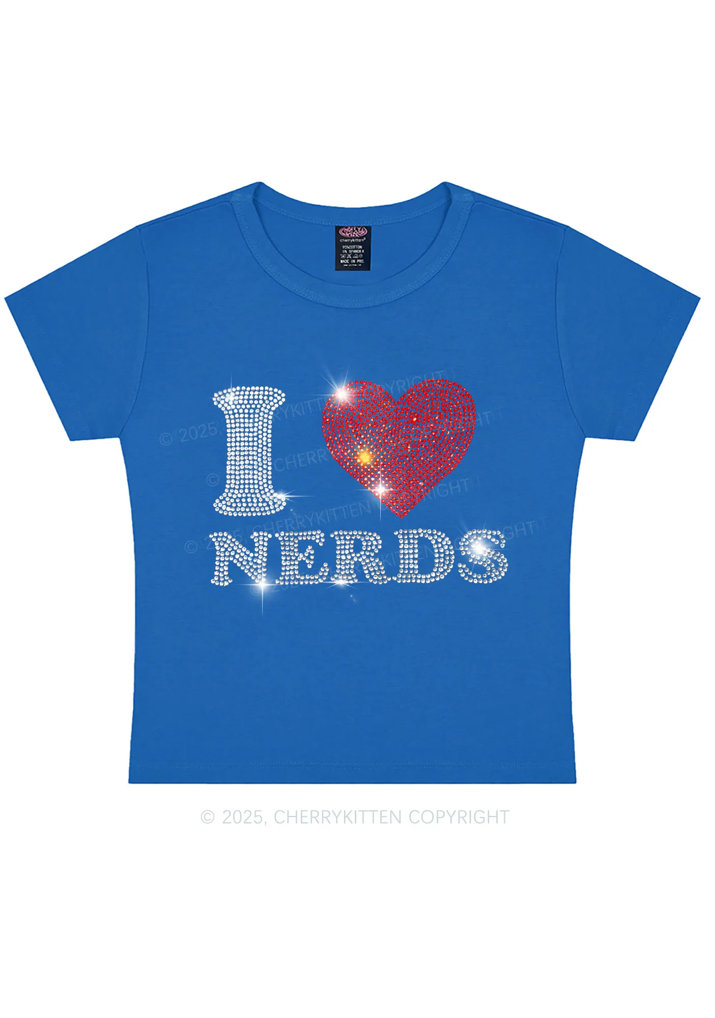 Rhinestone I Love Nerds Y2K Baby Tee Cherrykitten - Image 3