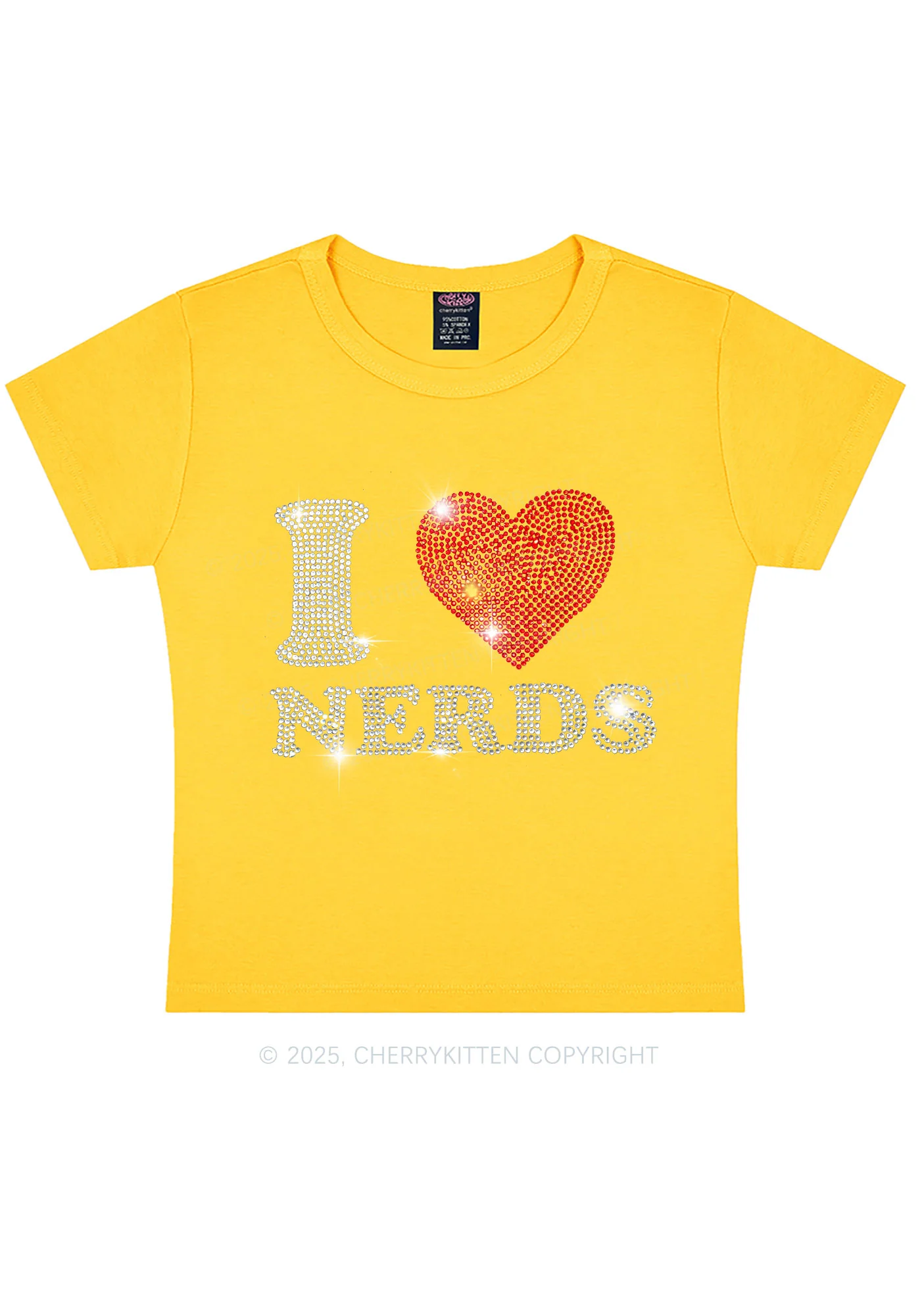 Rhinestone I Love Nerds Y2K Baby Tee Cherrykitten - Image 4